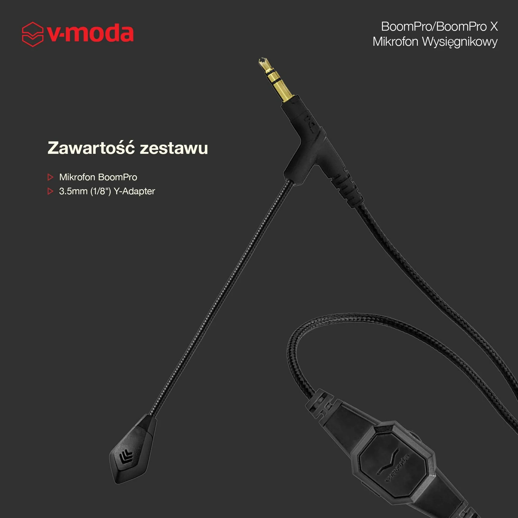 V-MODA Mikrofon BoomPro | Do Gier i Komunikacji | Przewodowy - Gniazdo 3,5 mm | Elastyczny Wysięgnik | Przypinany Kontroler z Przyciskiem Wyciszenia i Pokrętłem Głośności | Czarny