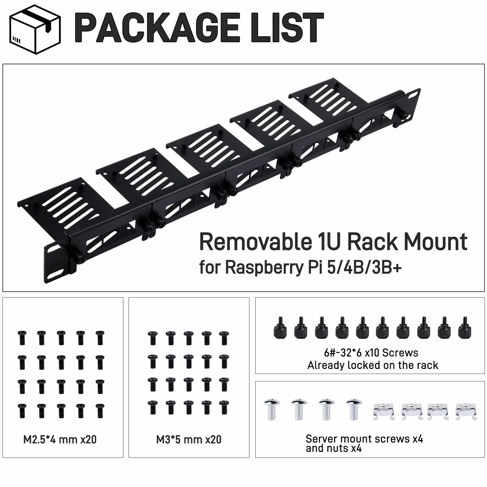 GeeekPi 19 cali 1U Rackmount do Raspberry Pi 5/4B/3B+/3B, z wysuwanymi przednimi wspornikami, kompatybilny z szafkami serwera 19 cali