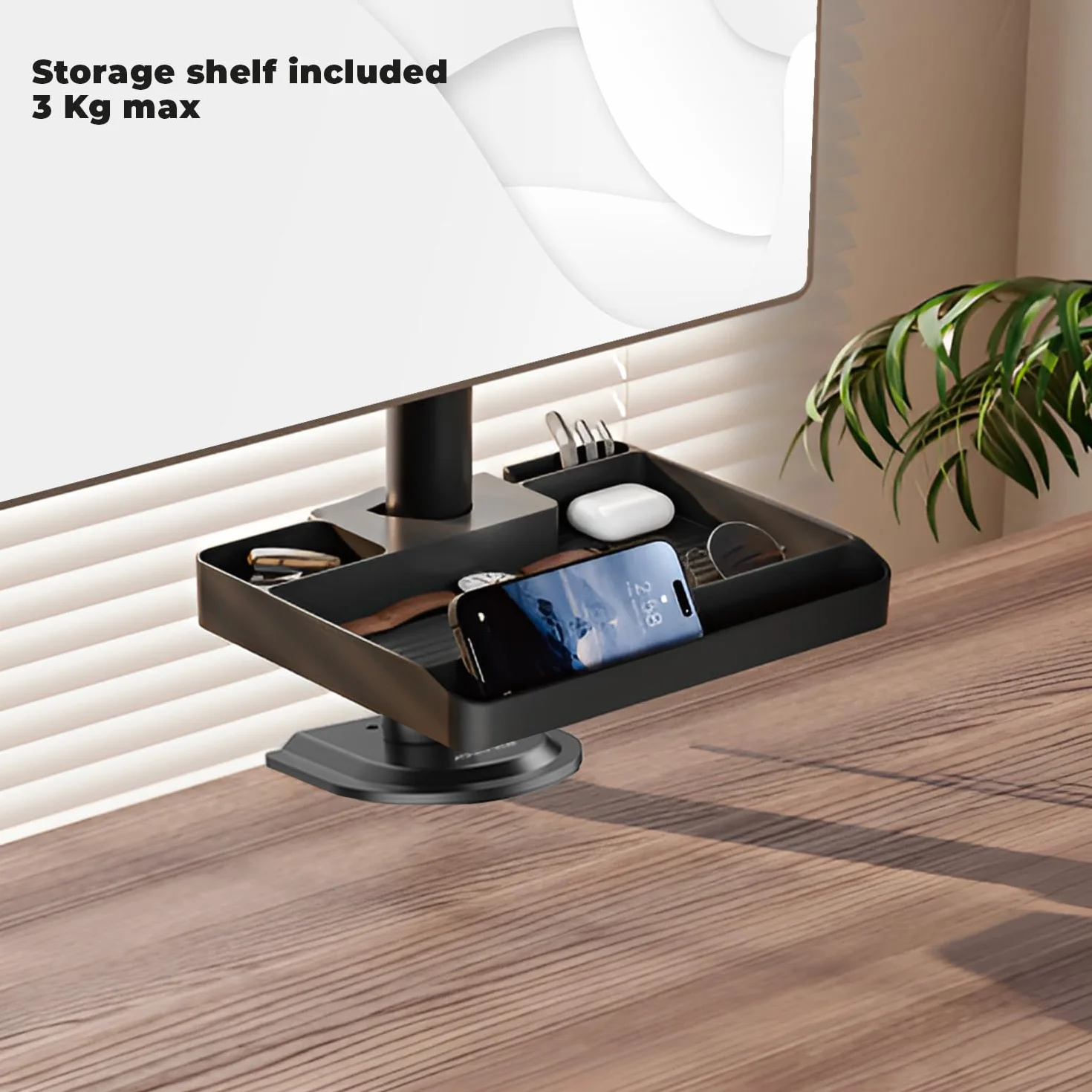 Seria XTENDMOUNTS: Stalowy przegubowy uchwyt do ekranu PC 17/32'' VESA 75x75,100x100, taca na laptopa, tablet do przechowywania i uchwyt na smartfona w zestawie (Flex)