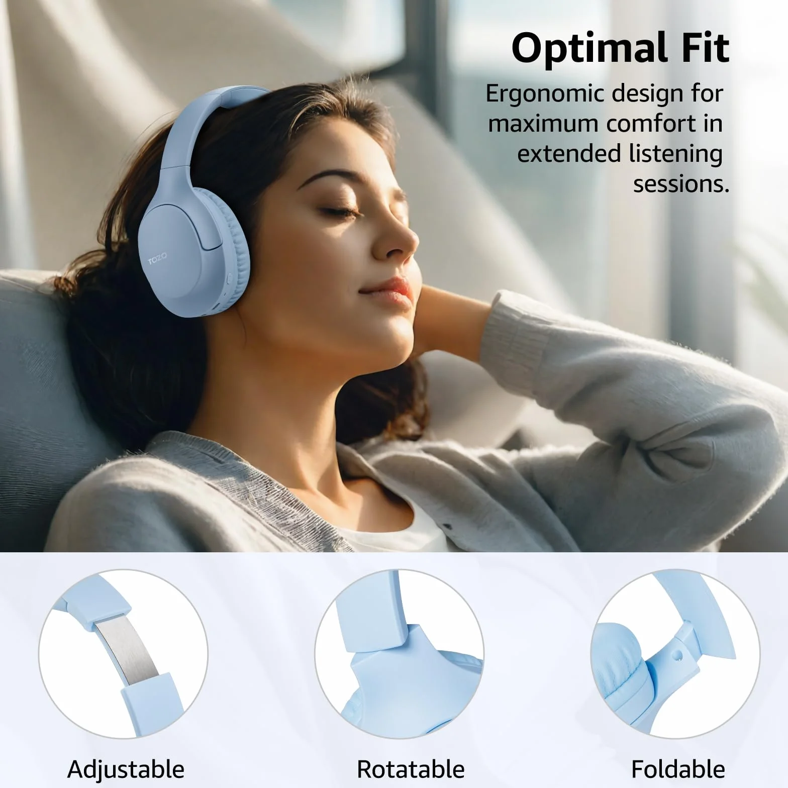 TOZO HA1 Słuchawki Bluetooth 5.4 ENC redukcja szumów bezprzewodowy składany 70H bas stereo Błękitny