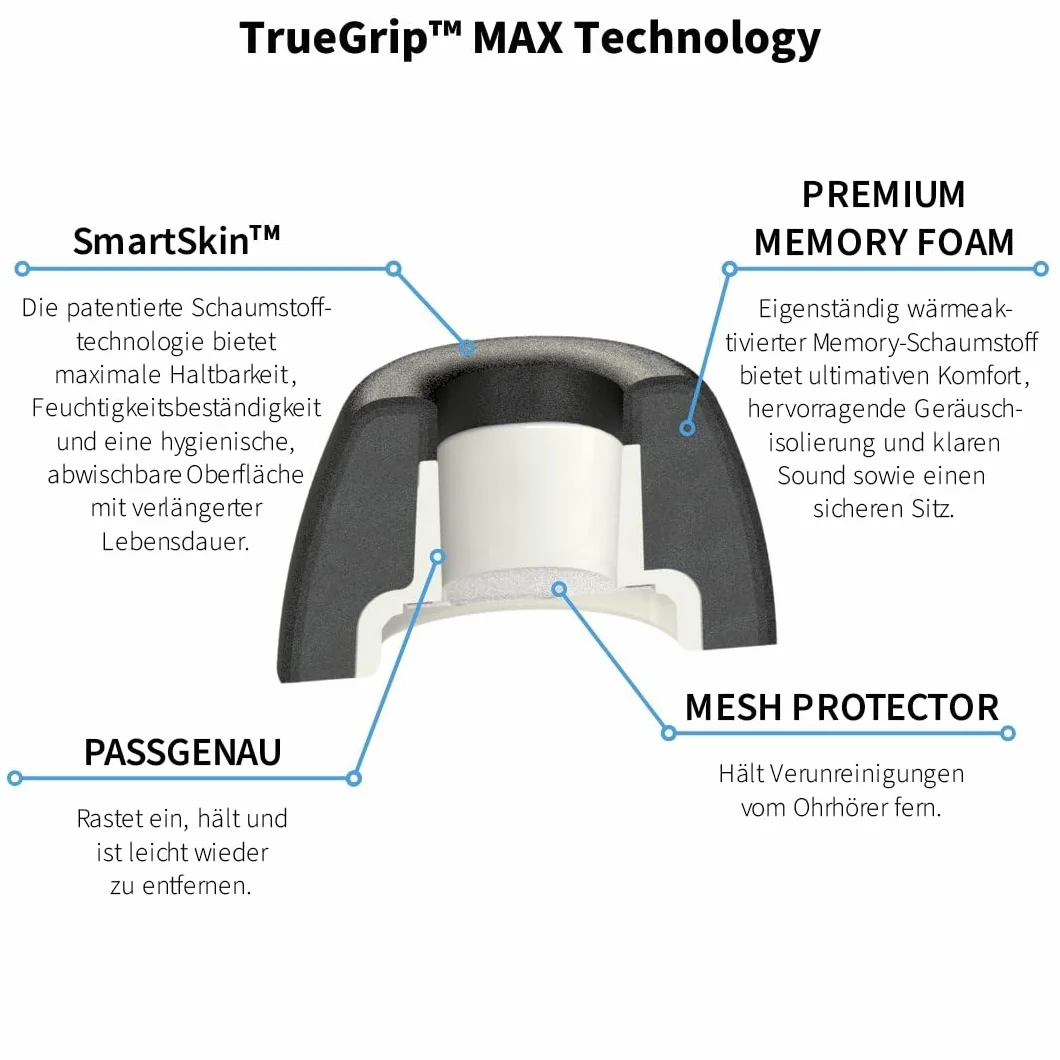 Comply TrueGrip MAX Memory Foam wymienne zatyczki do Apple AirPods Pro 1 i 2 generacji czarne rozmiar L 3 pary