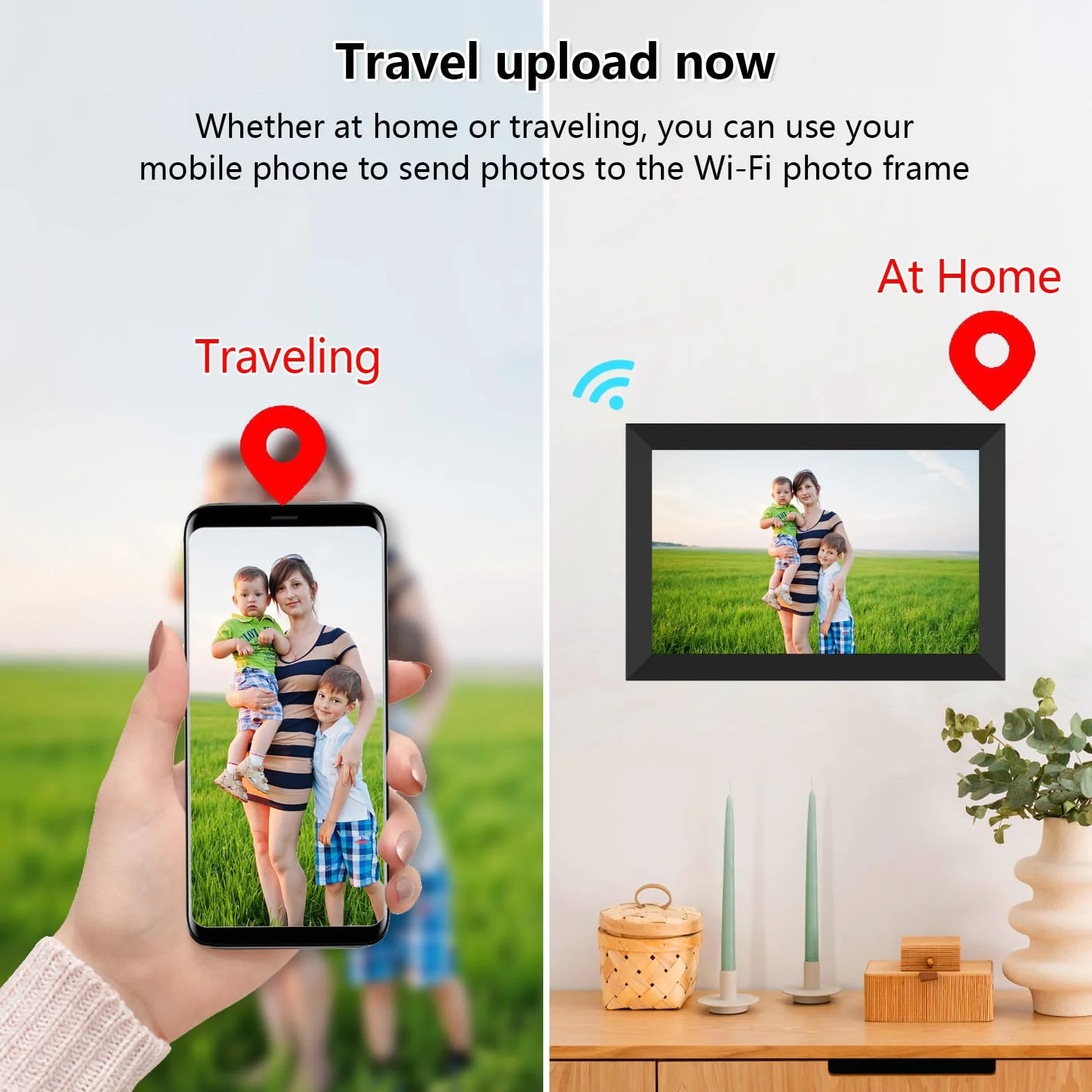 AKImart FRAMEO Cyfrowa ramka na zdjęcia, WiFi, 32 GB, 10,1" ekran dotykowy IPS, Smart Cloud, obrotowa ramka, natychmiastowe udostępnianie