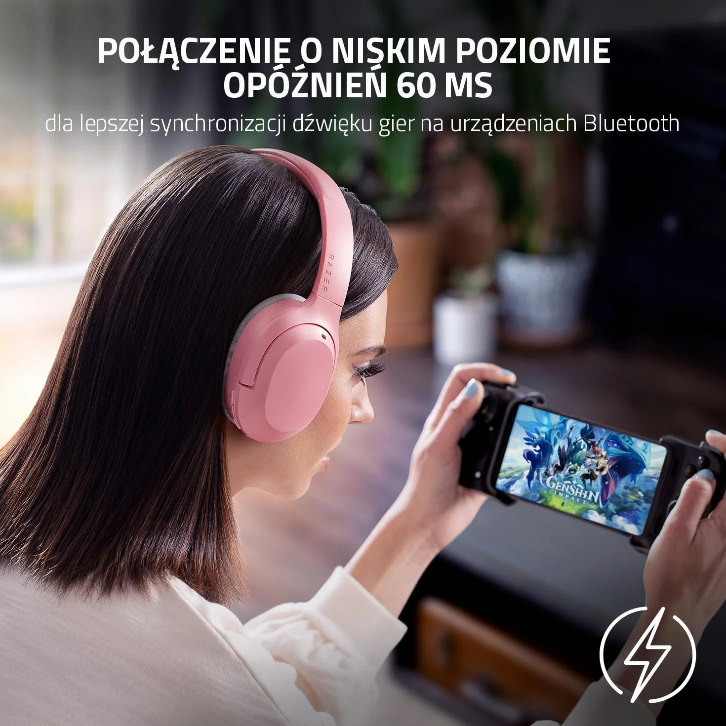Razer Opus X (Quartz) - Bezprzewodowy zestaw słuchawkowy o niskim poziomie opóźnień z technologią aktywnej eliminacji hałasu (Dostrojone 40-mm przetworniki, Wbudowane mikrofony) Różowy