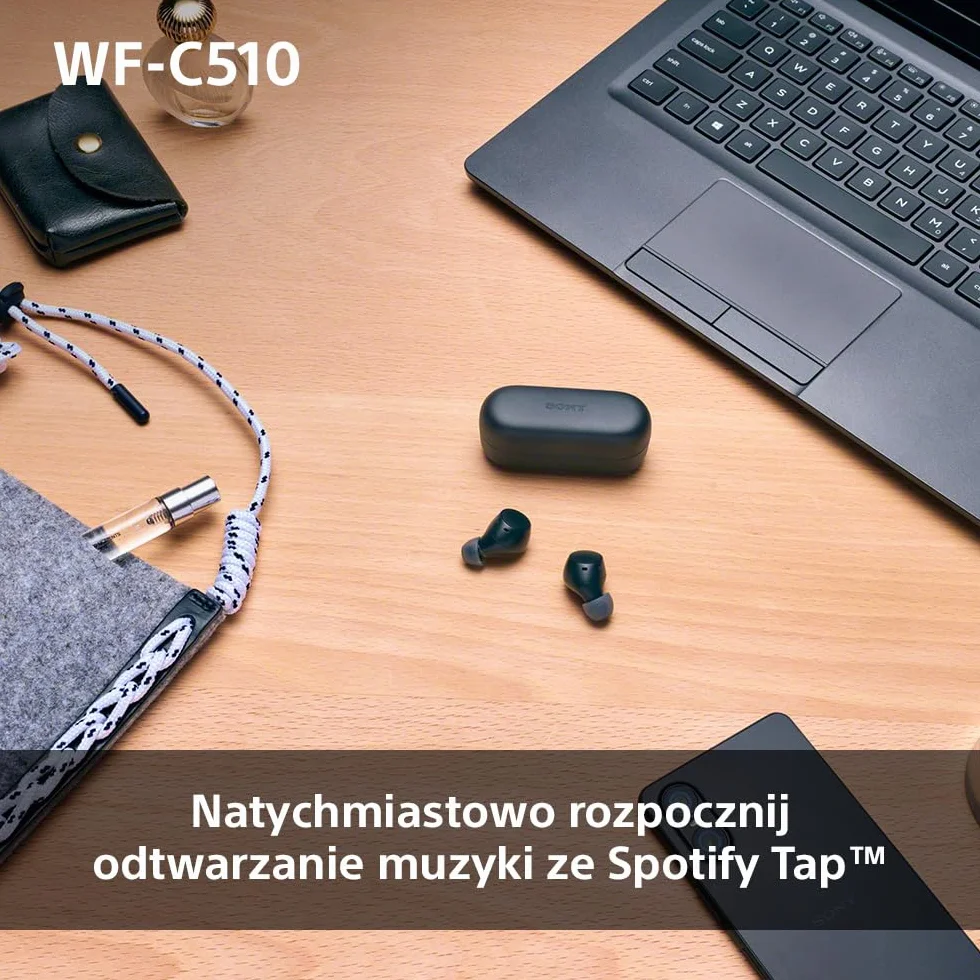 Sony TWS Słuchawki Douszne IPX4 Bluetooth Multipoint Ambient Sound Spotify Tap Szybkie Ładowanie Bateria 22 Godz Czarne