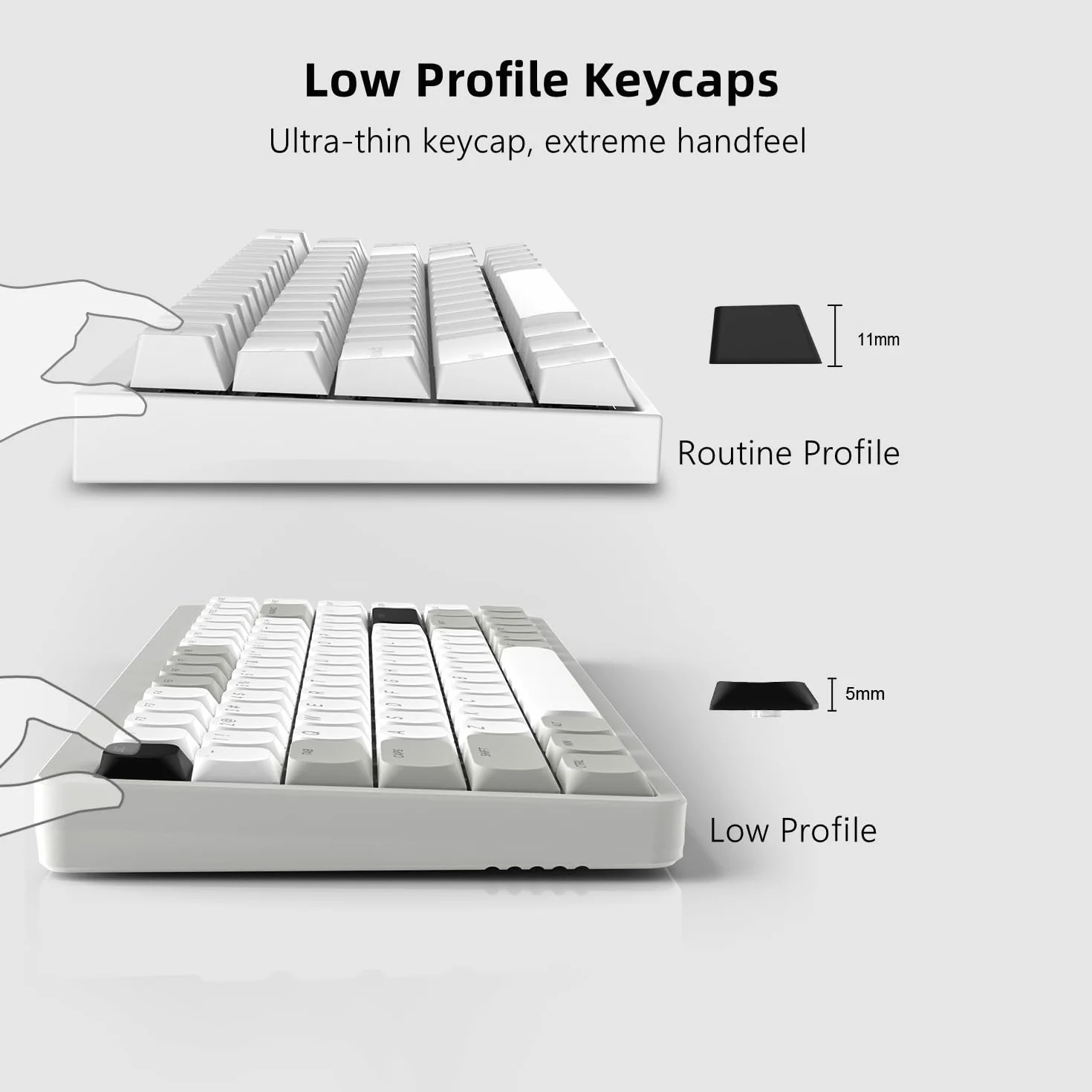 Low Profile Keycaps 143, PBT nakładki na klawisze Shine Through, klawisze do ANSI US 60% 65% 75% 80% 100% Cherry Gateron MX przełącznik klawiatura mechaniczna, szary/biały (ISO nieobsługiwany)