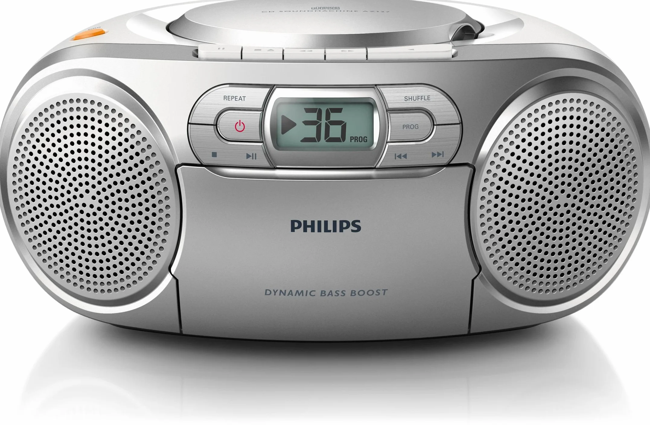 Philips AZ127/12 przenośny odtwarzacz CD radio UKW magnetofon kasetowy Dynamic Bass Boost srebrny