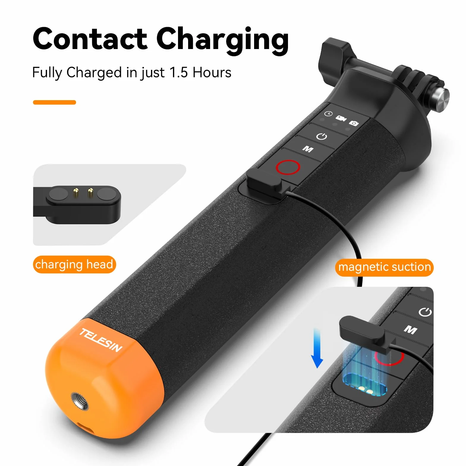 TELESIN Pływający kijek do selfie Hand Grip wodoszczelny uchwyt z pilotem zdalnego sterowania Bluetooth do GoPro Hero13 Black, Hero 12 11 10 9 8 Black Action kamera