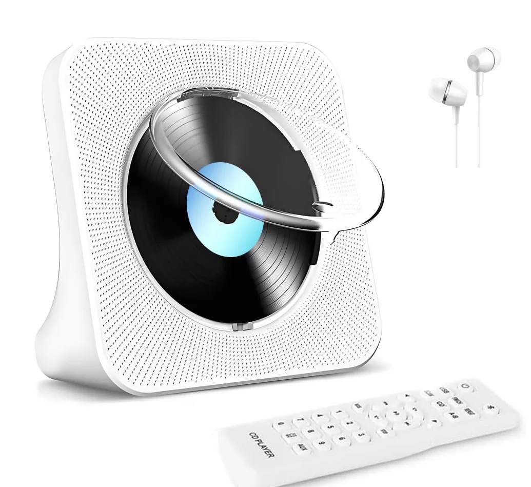 Biurkowy odtwarzacz CD z Bluetooth 5.0, przenośny odtwarzacz muzyki CD do domu, wbudowany głośnik HiFi, pilot zdalnego sterowania, radio FM, gniazdo słuchawkowe, wyłącznik czasowy, obsługa AUX/USB