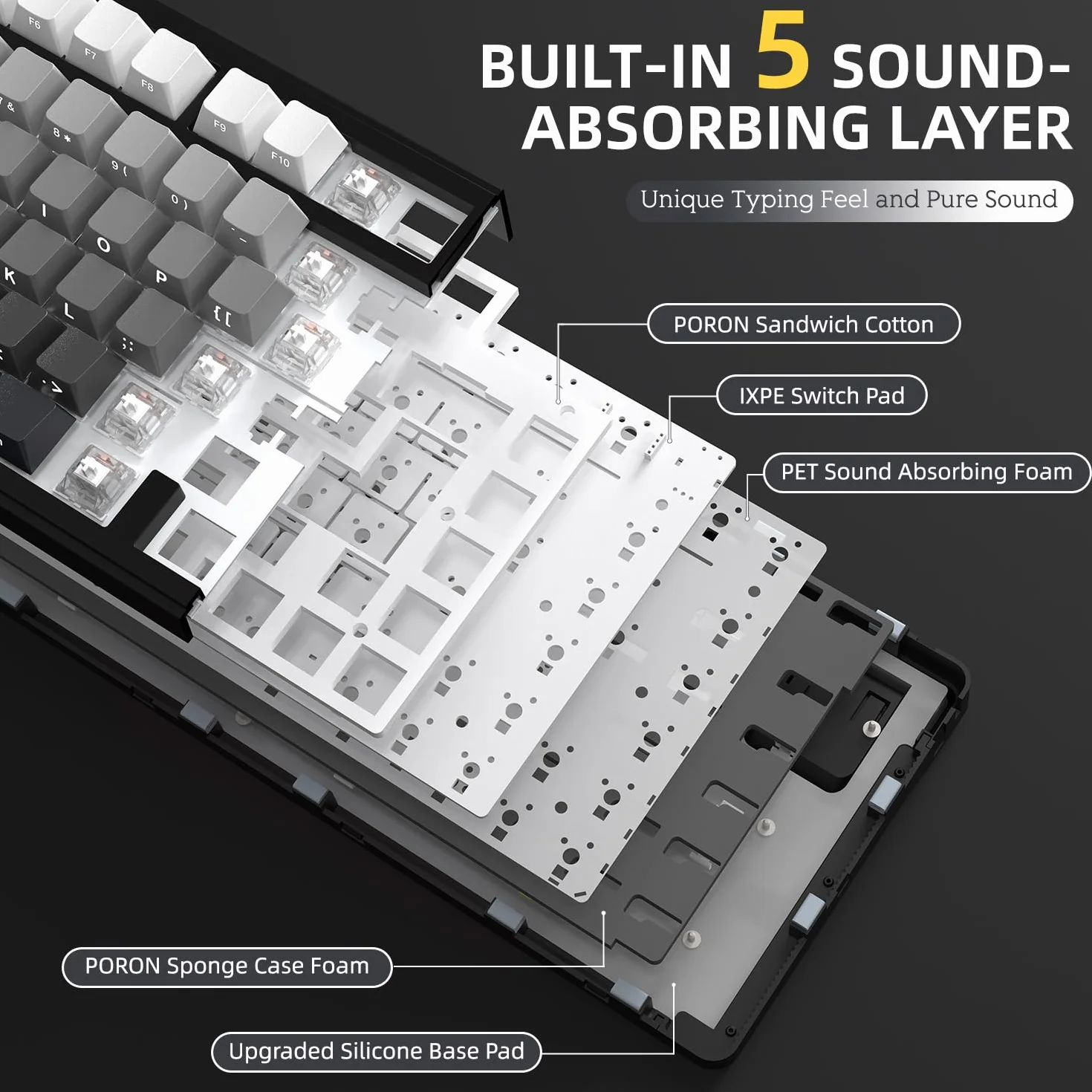 A.JAZZ x ATTACK SHARK X85 Klawiatura Mechaniczna z Uszczelką,Bezprzewodowa Klawiatura do Gier 75% z Knob,5-Layer Padding,PBT Side-Printed Keycap,BT/2.4 Ghz/USB-C,Hot-Swap Linear Switch,RGB,na PC,MAC