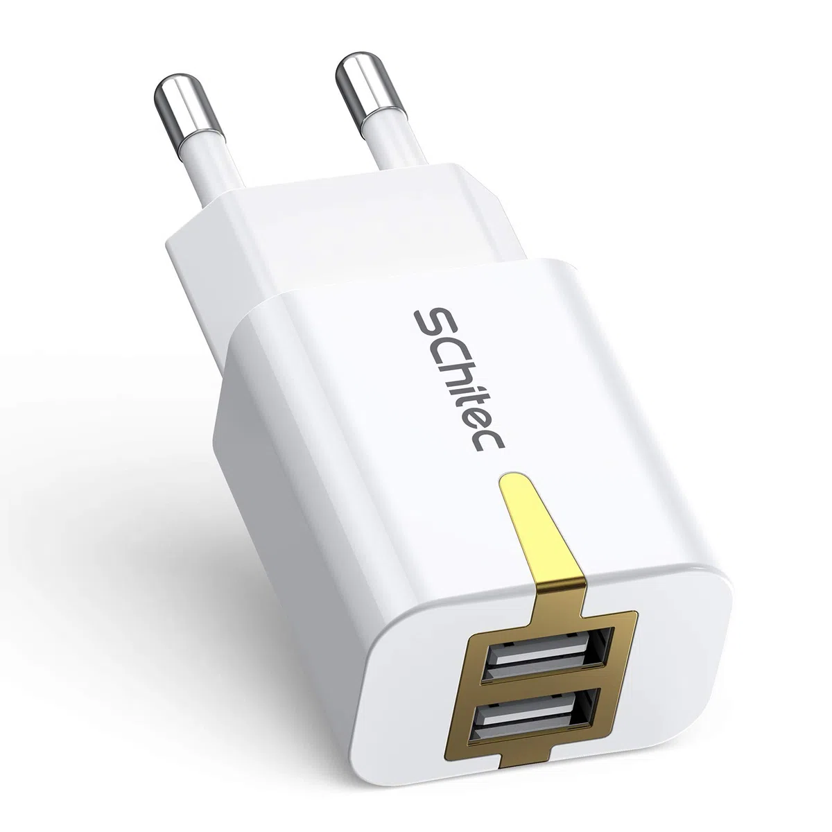 SCHITEC ładowarka USB, 2 porty USB, zasilacz 5 V/2,1 A, adapter do ładowania, USB przenośna ładowarka sieciowa do iPhone X 8 7 Samsung Galaxy S9 S8 iPad Pro Huawei LG Tablet (biały)