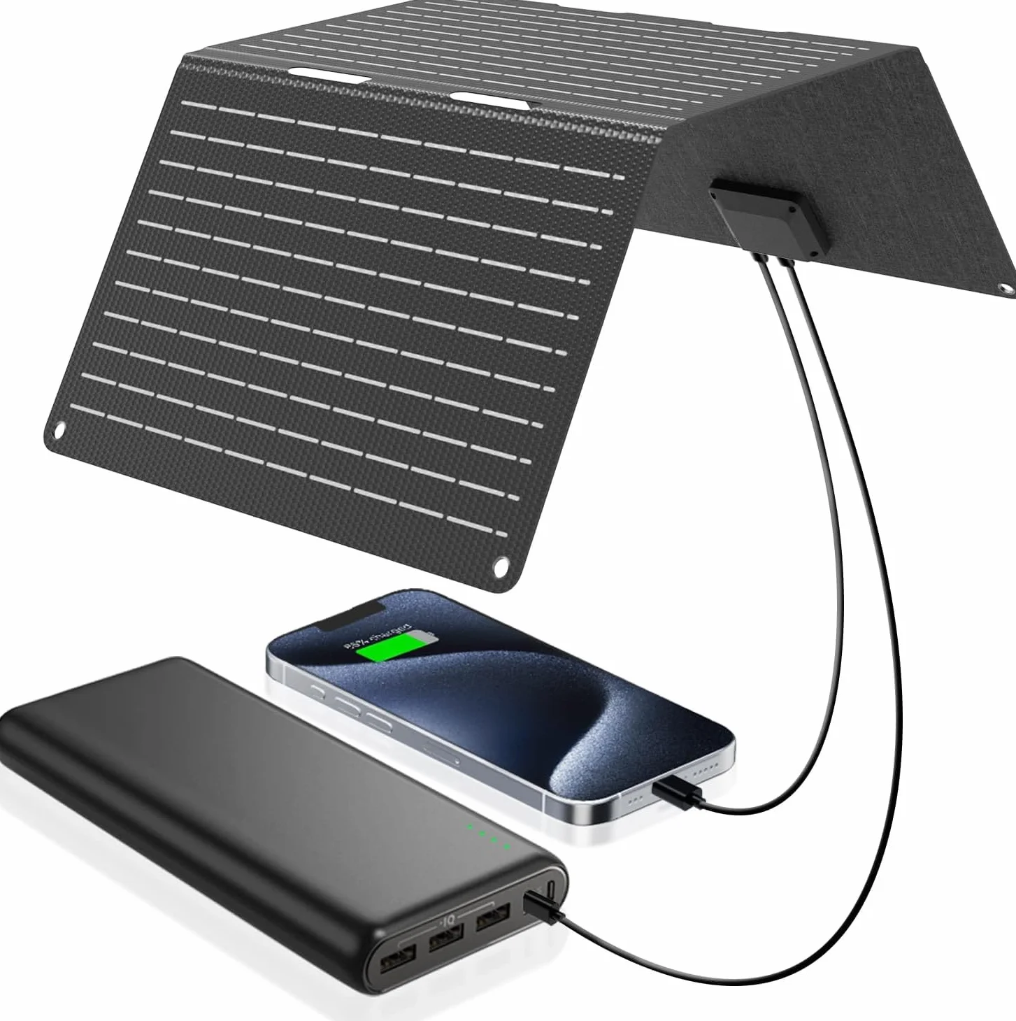 Ecosonique składany panel słoneczny 30 W, wodoszczelność IP67, ładowarka solarna USB-A USB-C do telefonu komórkowego, stacja zasilająca, na kemping z plecakiem, kompatybilna z telefonami komórkowymi