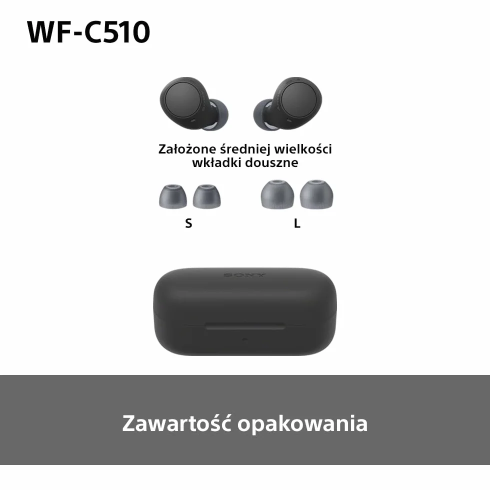 Sony TWS Słuchawki Douszne IPX4 Bluetooth Multipoint Ambient Sound Spotify Tap Szybkie Ładowanie Bateria 22 Godz Czarne