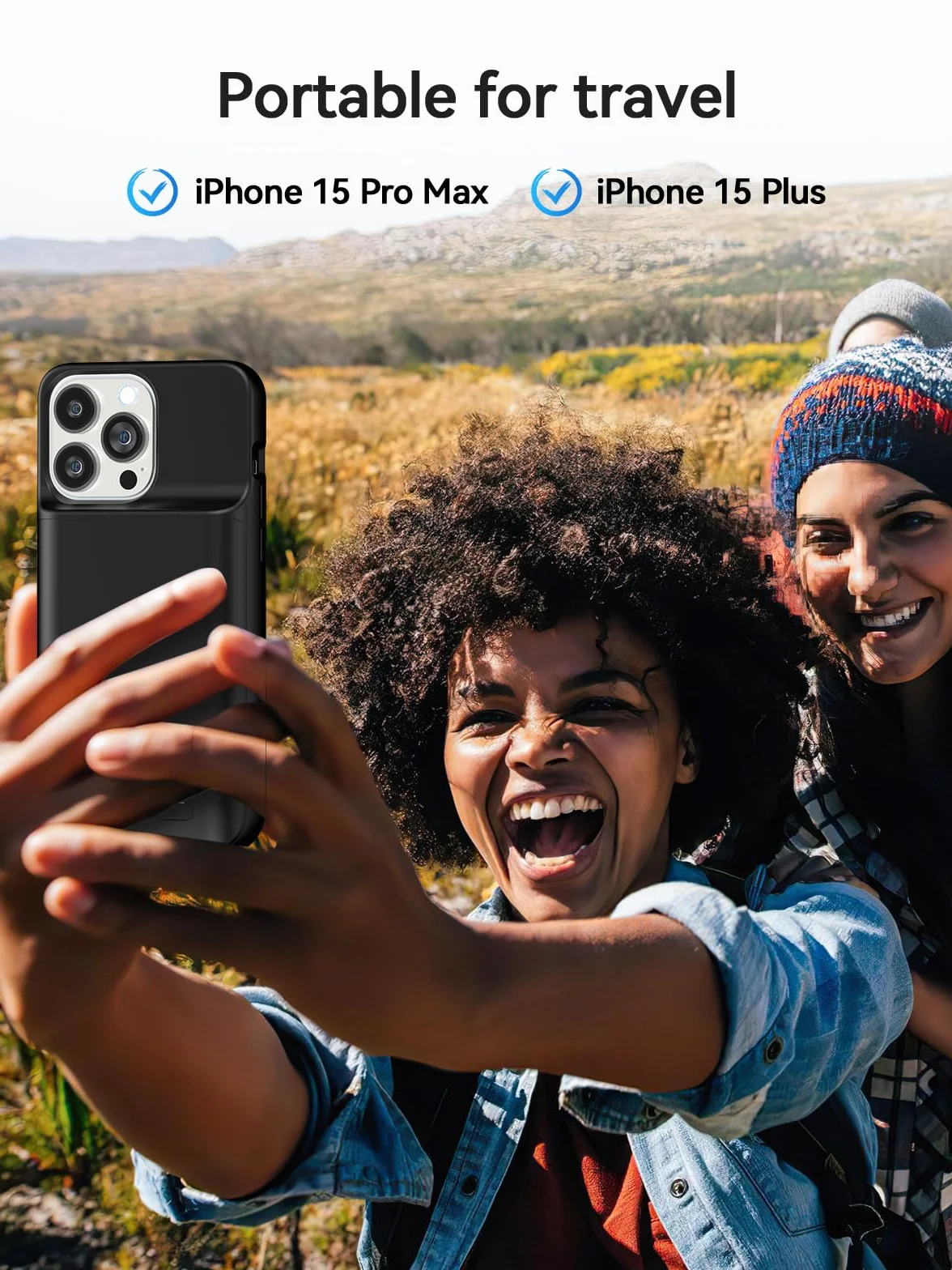 NEWDERY Etui z akumulatorem do iPhone 15 Pro Max/iPhone 15 Plus, 10 000 mAh, USB C, Qi, bezprzewodowe ładowanie