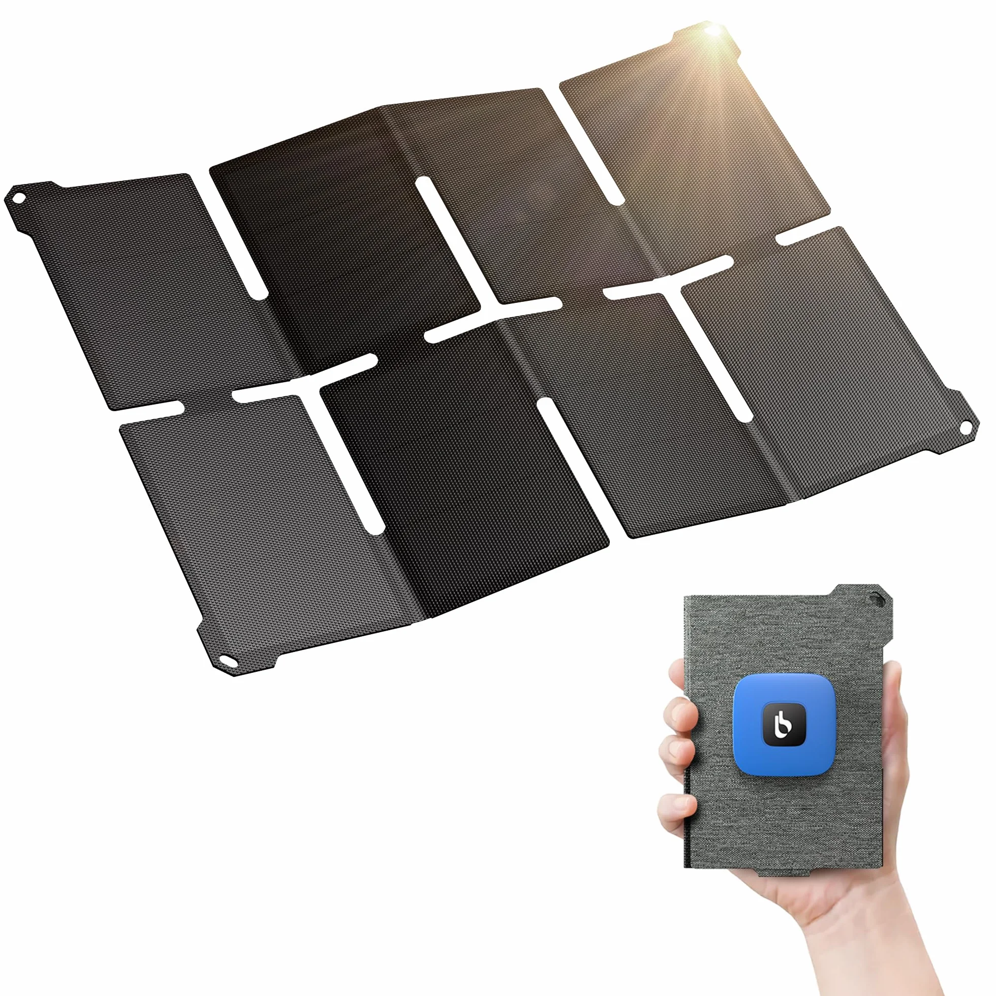 [Rozmiar kieszonkowy] BigBlue 25 W miniaturowa przenośna ładowarka solarna, składany panel słoneczny z 2 portami USB A/C, IP68 do użytku na zewnątrz, kompatybilna z telefonami, tabletami