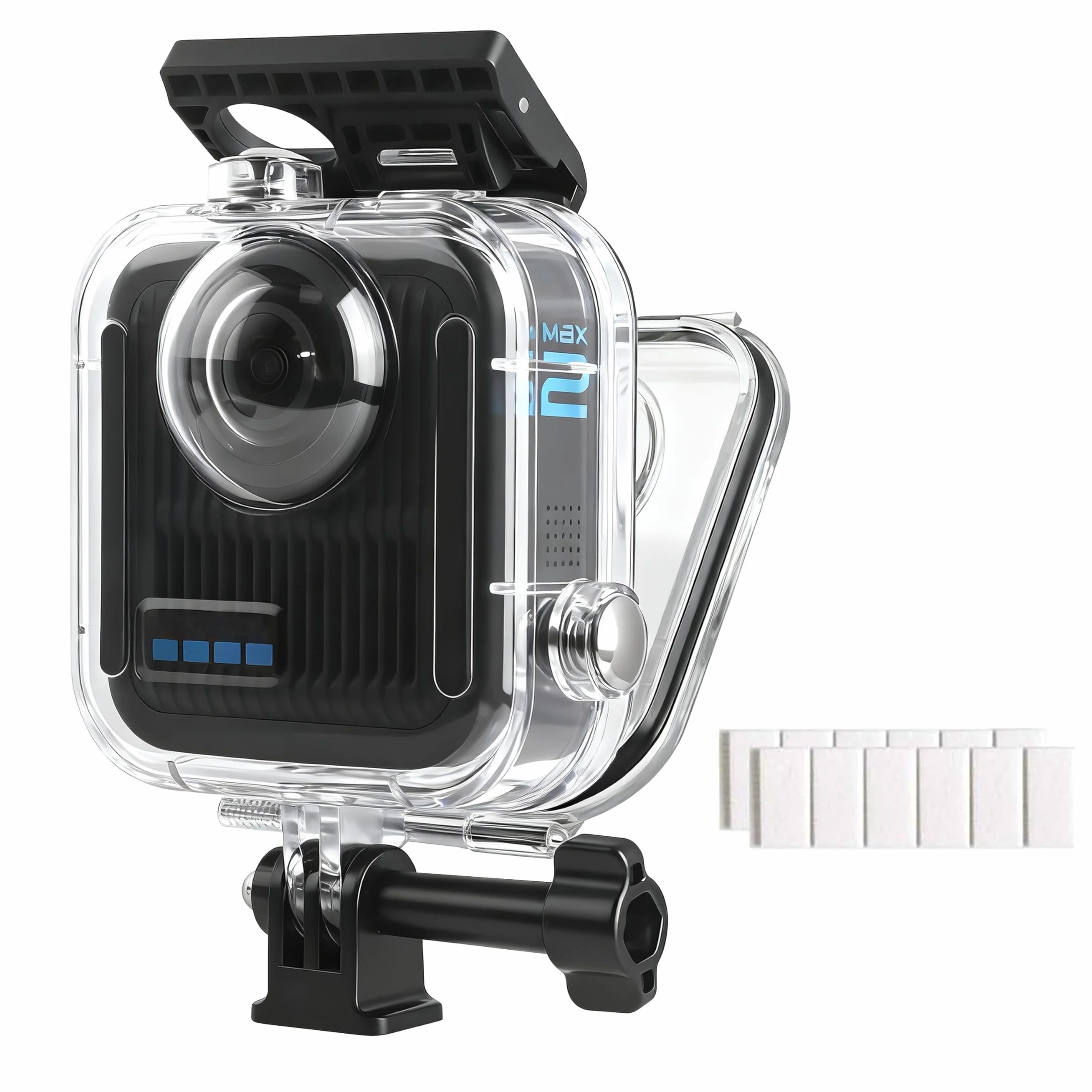 FitStill Wodoszczelny pokrowiec ochronny nadaje się tylko do Go Pro Max 2, optyczny szklany obiektyw, pyłoszczelny i wodoszczelny pokrowiec ochronny, obudowa do nurkowania pod wodą, maks. 2 akcesoria
