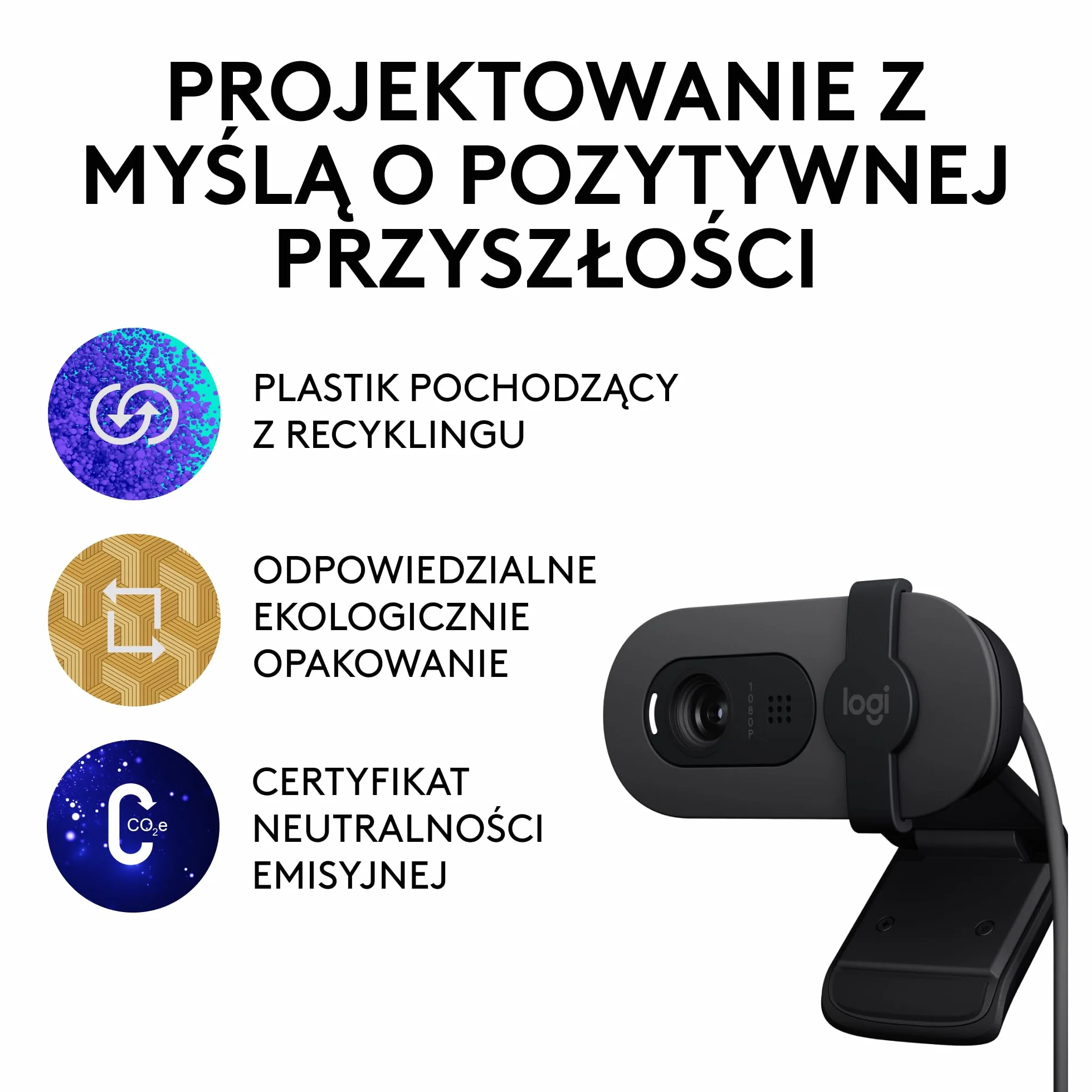 Logitech Brio 100 Full HD Kamera do spotkań i streamowania, automatyczny balans światła, wbudowany mikrofon, osłona migawki, USB-A, do Microsoft Teams, Google Meet, Zoom i innych - Grafit