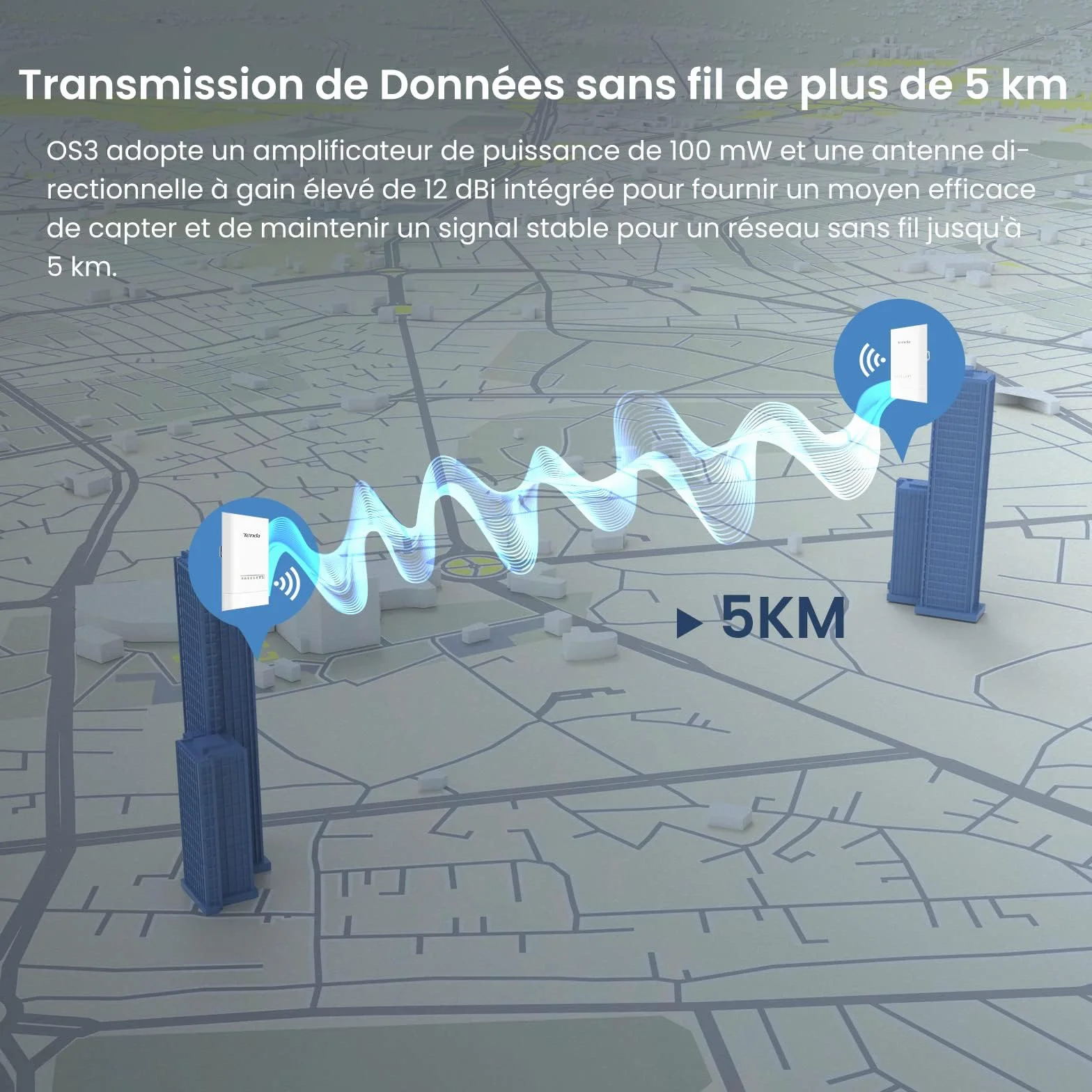 Tenda OS3 Most WiFi Zewnętrzny punkt dostępowy 867 Mb/s 5 GHz antena kierunkowa 12 dBi 4 porty LAN 10/100 Mbit/s zasięg 5 km zestaw 2 szt.