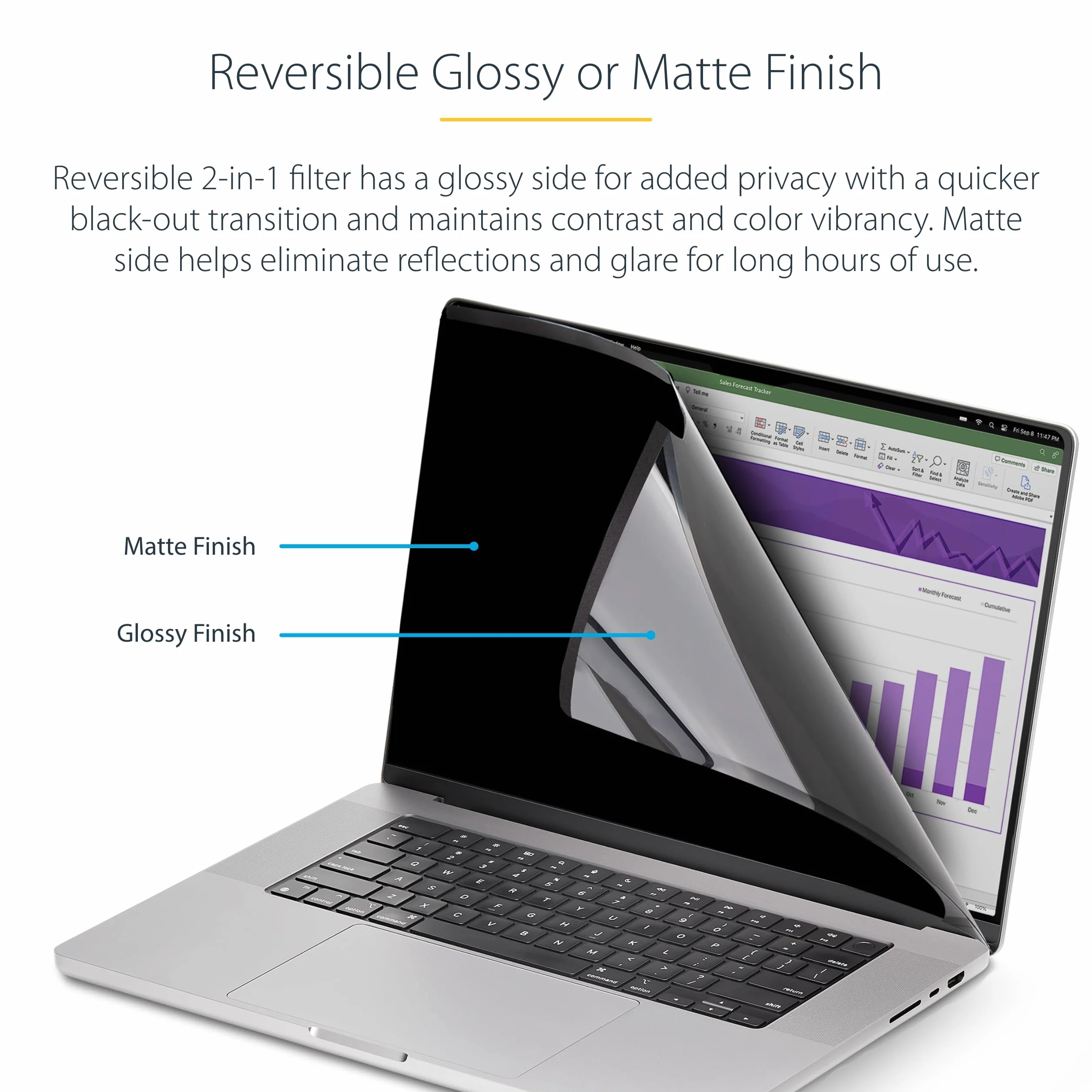 StarTech.com Filtr prywatności do MacBooka Pro 21/23 16", wymienny i odwracalny filtr antyrefleksyjny, magnetyczny ochraniacz ekranu z 51% redukcją niebieskiego światła