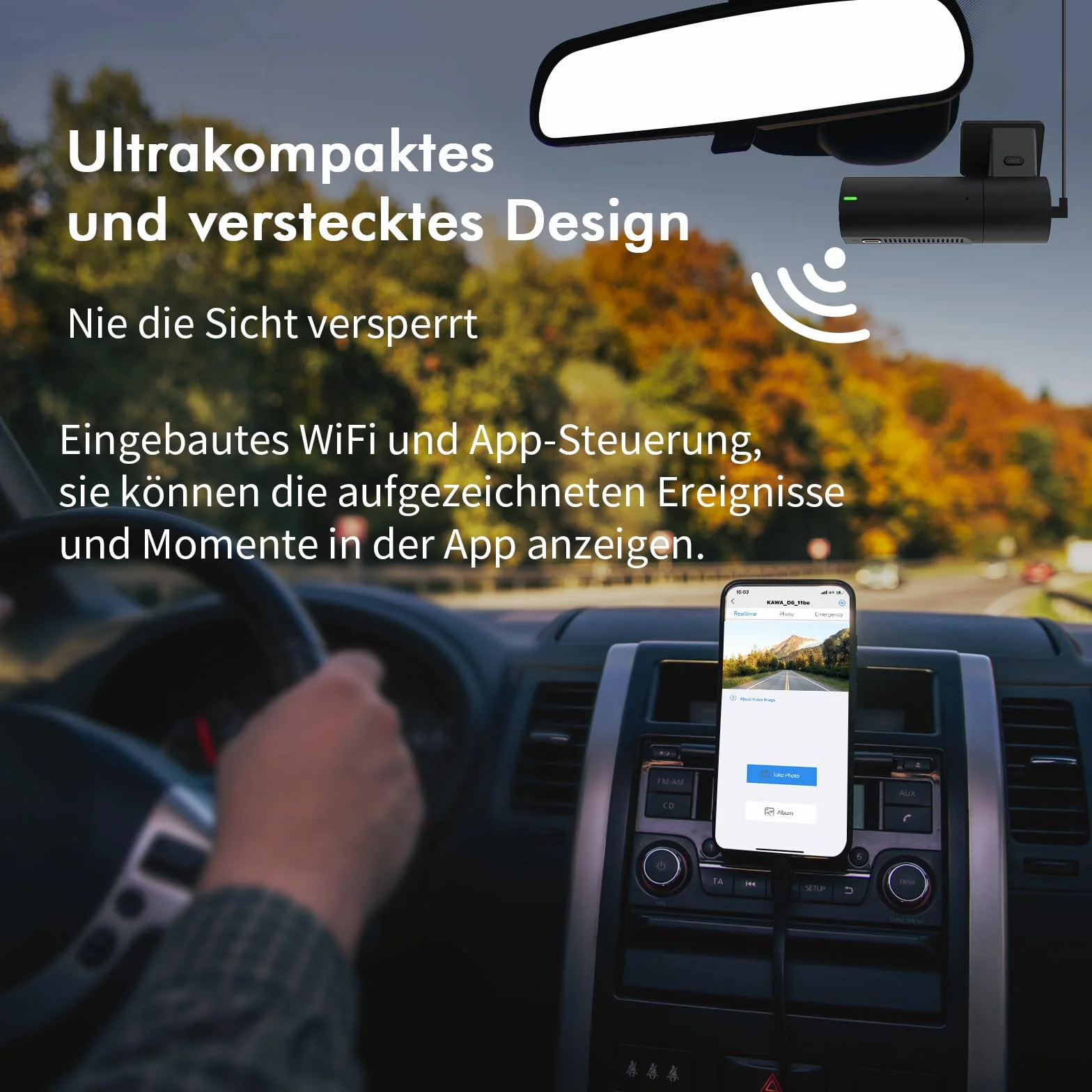 2K Dash Cam Auto, KAWA 1440P Full QHD Telekamera Auto 360° Ogólny obrotowy Wi-Fi Incorporato, Sorveglianza di Parcheggio 24h e G-Sensor, 145° Grandangolo, WDR z widokiem Notturna Eccellente