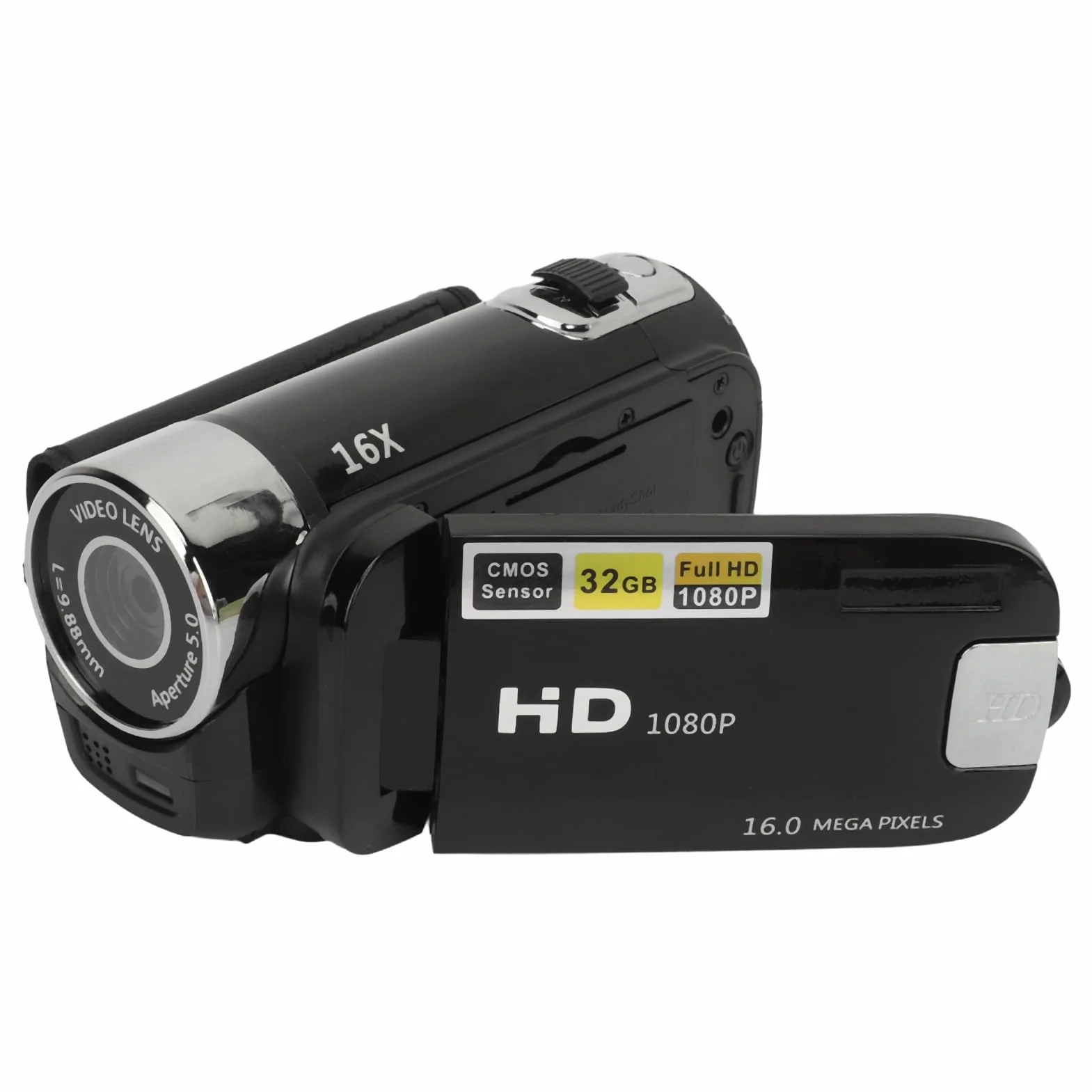Kamera Wideo Kamera Cyfrowa 1080P 16 MP Kamera z Obrotowym Ekranem 2,4 Cala Kamera z 16-krotnym Zoomem Cyfrowym i światłem Wypełniającym (BLACK)