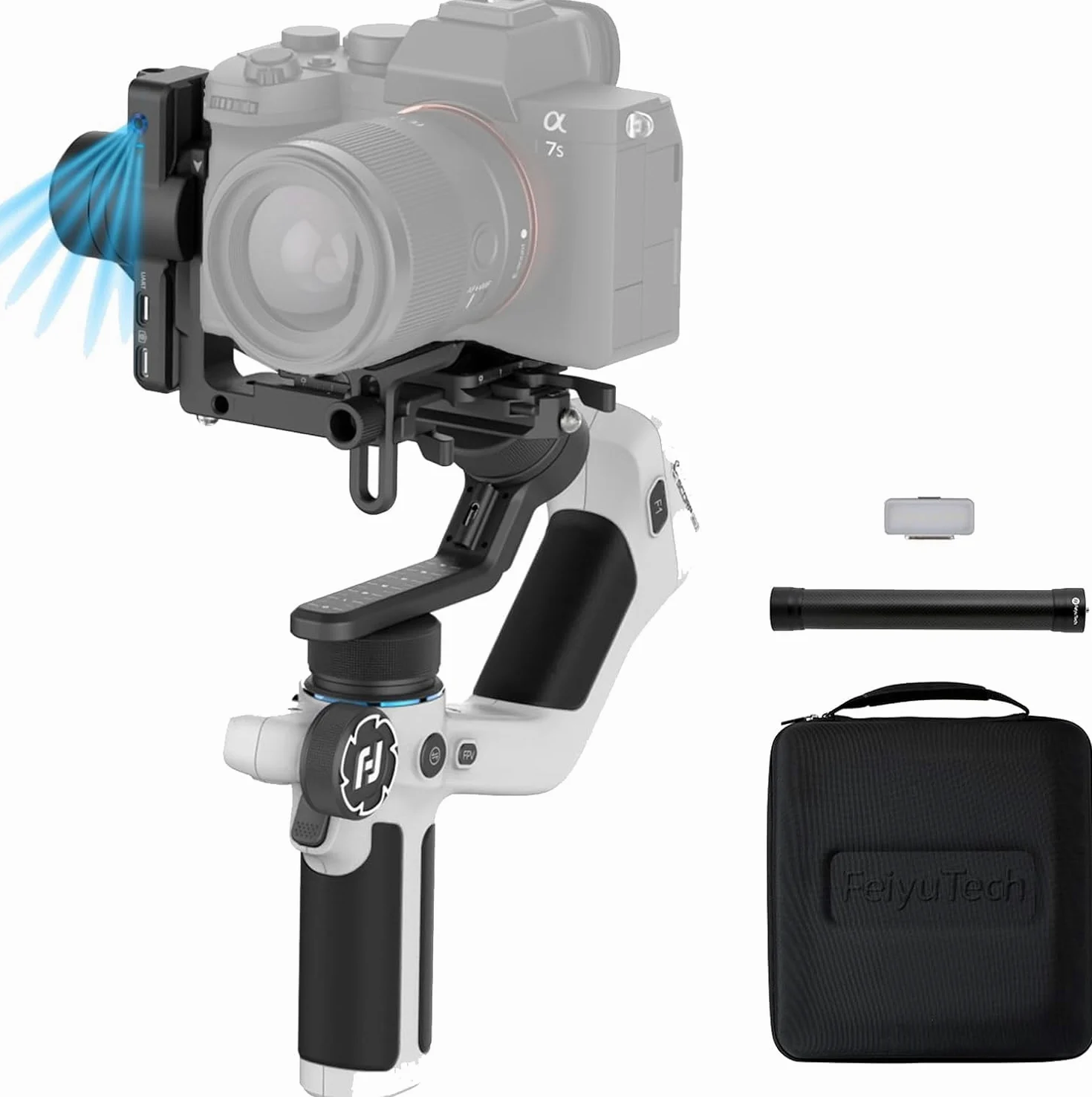 Feiyu SCORP Mini 2 Kit – 3-osiowy ręczny gimbal z AI-Tracking do aparatów bezlusterkowych, iPhone i Samsung