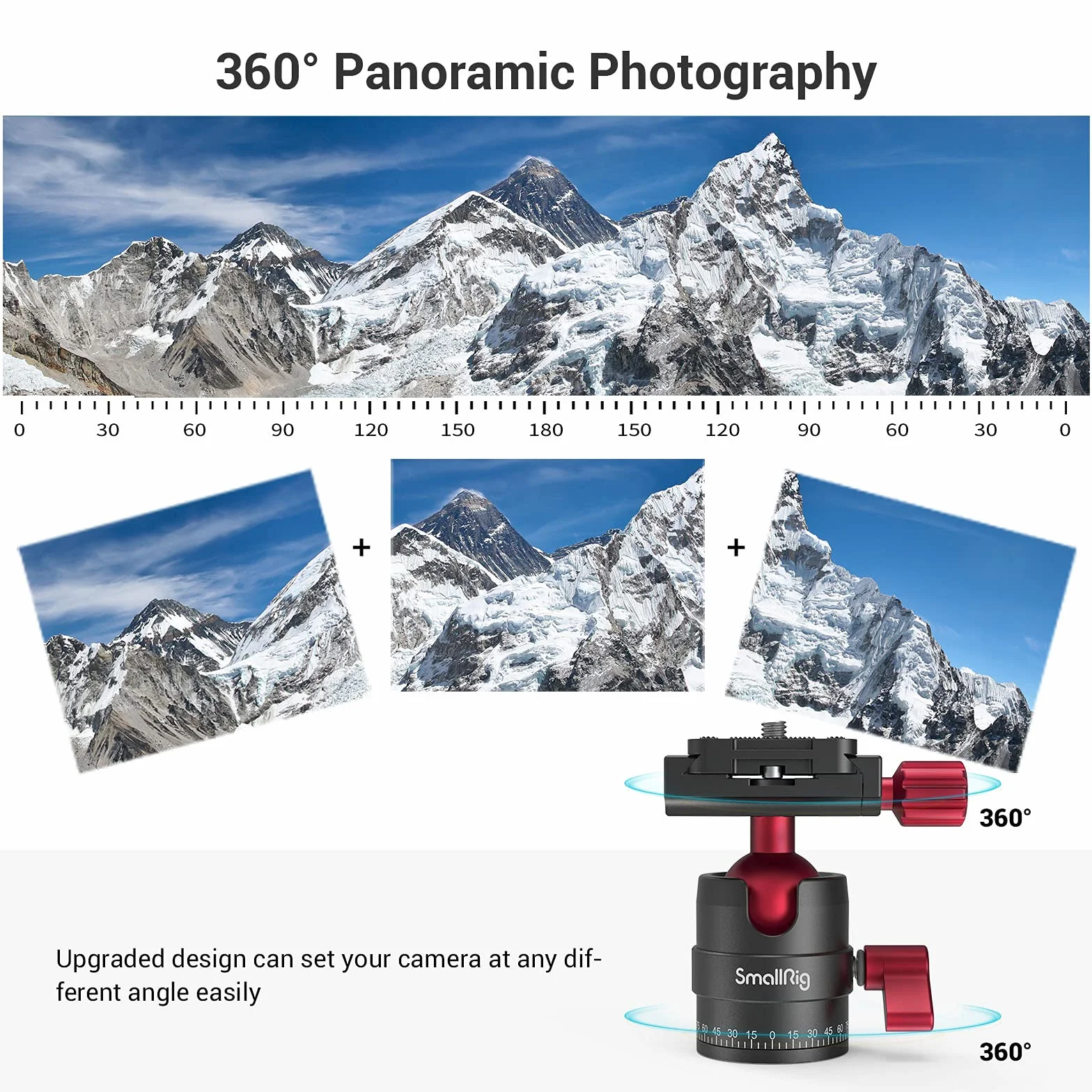 SMALLRIG Głowica kulowa 360° z mocowaniem śrubowym 1/4 cala, aluminiowa mini głowica statywu, udźwig 8 kg, do Canon/do Sony/do Nikon/do Panasonic/DSLR//smartfonów - 3034