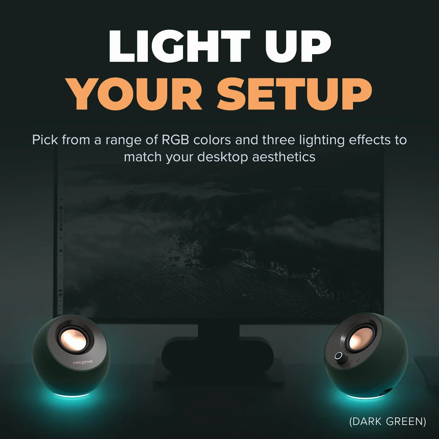 CREATIVE Pebble Pro Minimalist 2.0 USB-C głośniki komputerowe z Bluetooth 5.3 i konfigurowalnym oświetleniem RGB, Clear Dialog i technologia BassFlex, USB Audio, port zestawu słuchawkowego, do