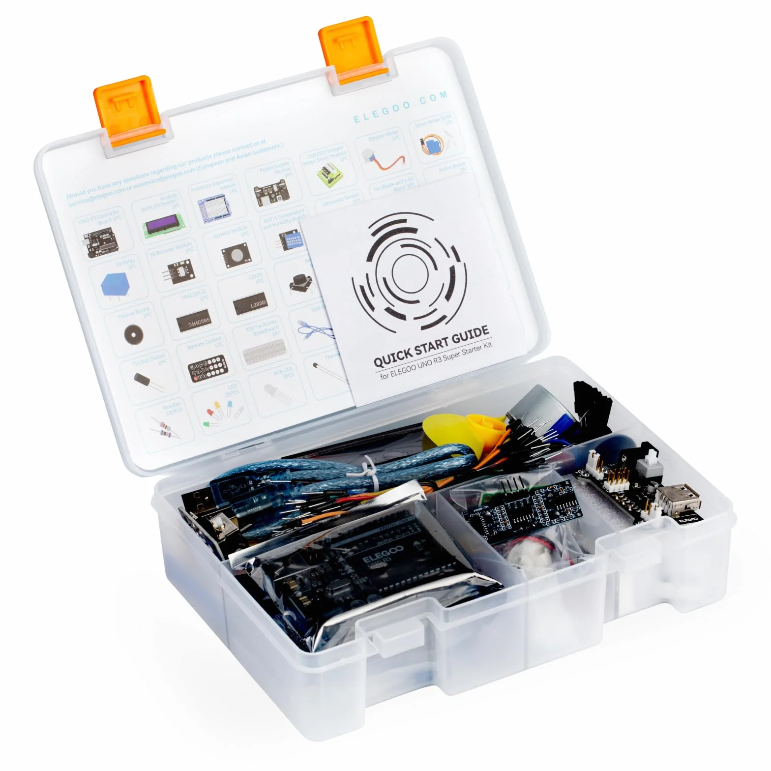 ELEGOO UNO R3 zestaw startowy kompatybilny z projektem Arduino IDE, zestaw dla początkujących z samouczkiem w języku niemieckim, mikrokontrolerem, przekaźnikiem 5 V, modułem zasilania, serwomotorem,