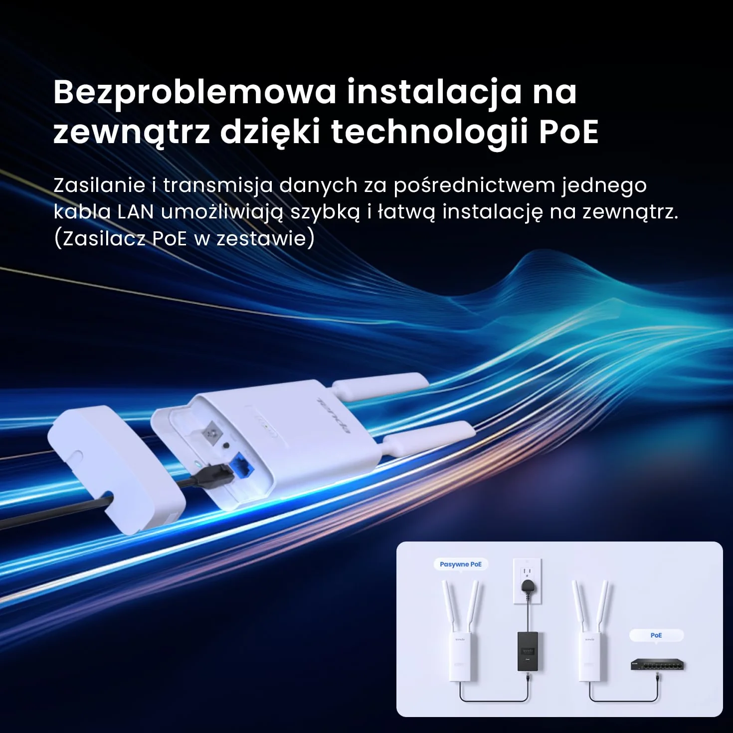 Tenda OAP1200 zewnętrzny punkt dostępowy AC1200 Gigabit Dualband PoE IP65 biały