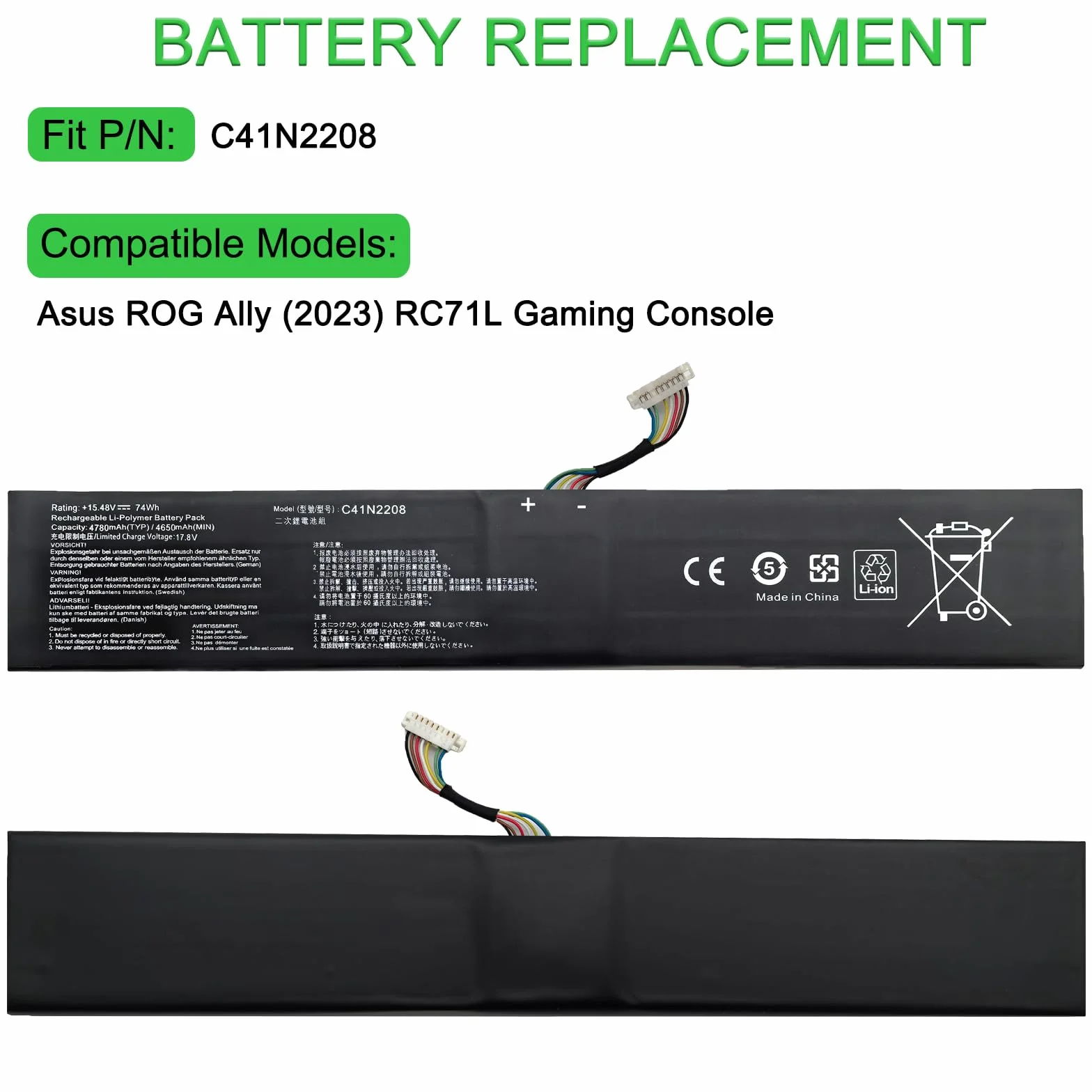 XITAIAN 15,48V 74Wh 4780mAh C41N2208 bateria zamienna do konsoli do gier Asus ROG Ally (2023) RC71L
