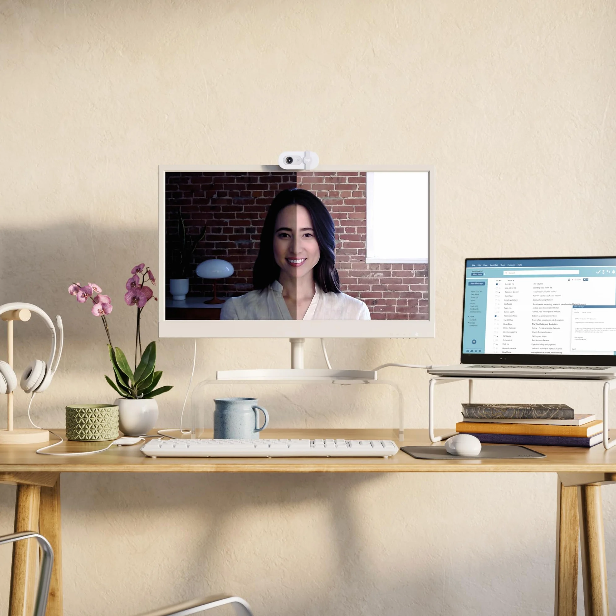 Logitech Brio 100 Full HD Kamera do spotkań i streamowania, automatyczny balans światła, wbudowany mikrofon, osłona migawki, USB-A, do Microsoft Teams, Google Meet, Zoom i innych - Biały