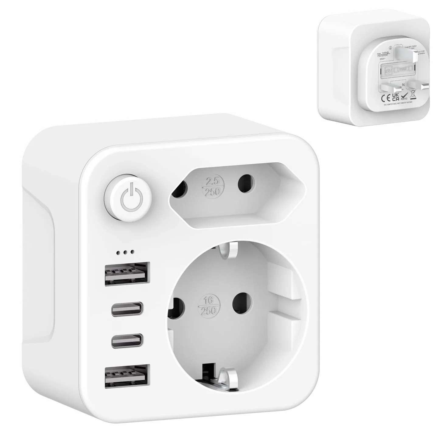 Wtyczka UK z 2 USB i 2 USB C (3,4 A, 17 W), typ G do Anglii, Irlandii, Wielkiej Brytanii, ładowarka