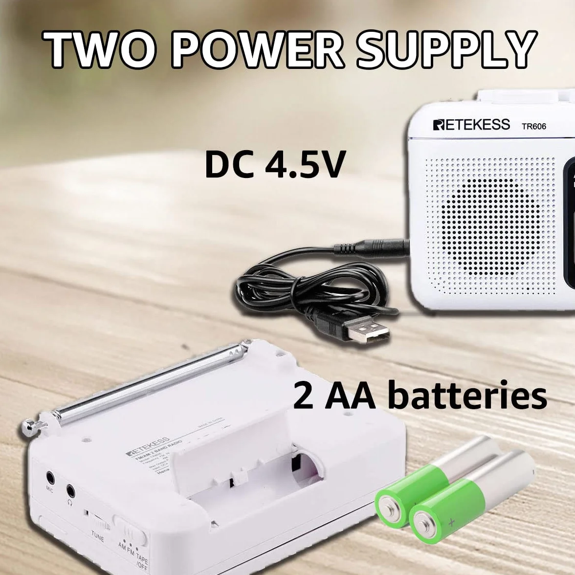 Retekess TR606 Przenośny Odtwarzacz Kaset Magnetofon Radio FM AM Gniazdo Słuchawkowe 3,5 mm Szybkie Przewijanie Biały