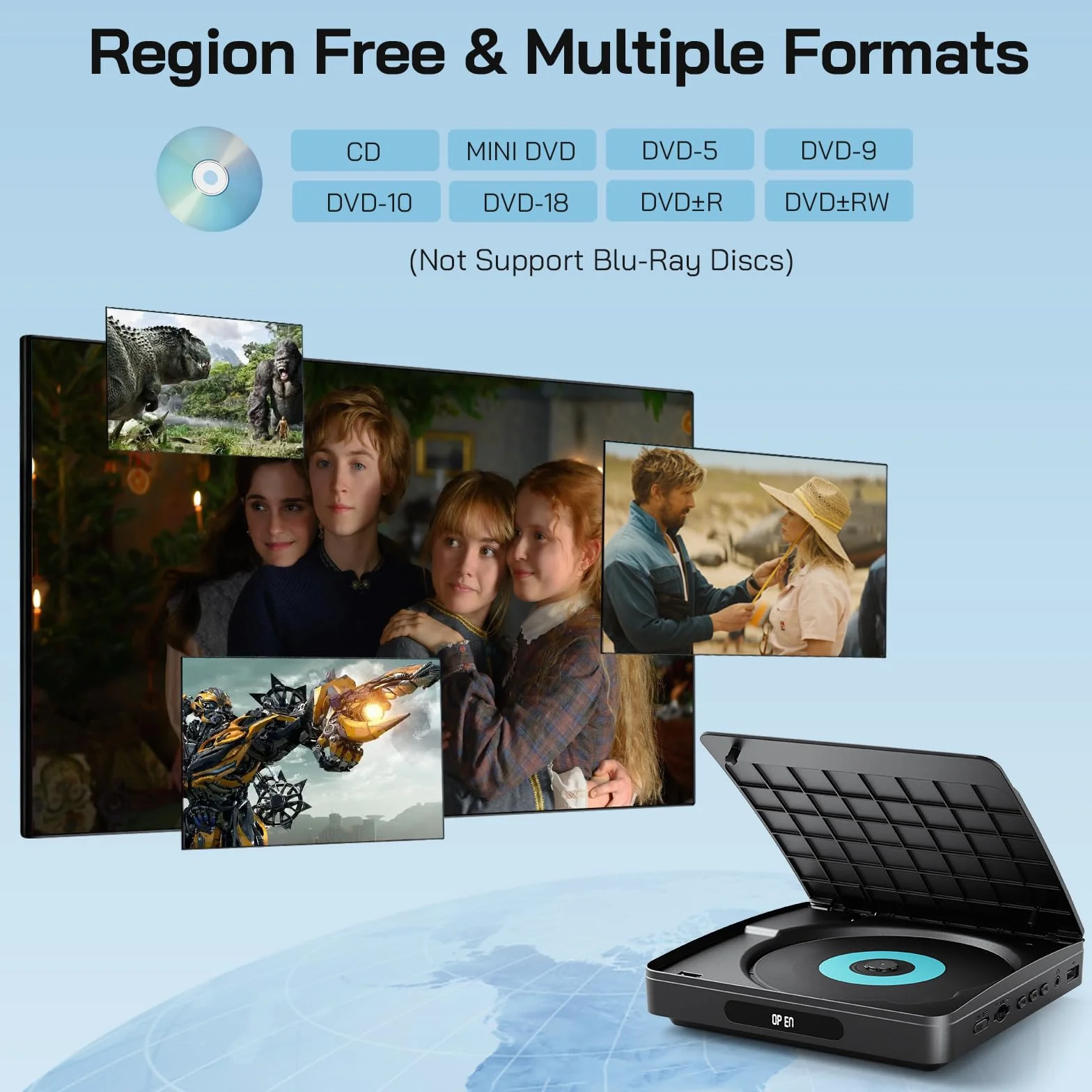 WOLFANG Odtwarzacz DVD do Telewizora z HDMI, 1080P Full HD Region Free, Pilotem i Kablem Type-C, Odtwarzaczem CD do Domowego Systemu Stereo, Portem USB (Nie Blu-ray)