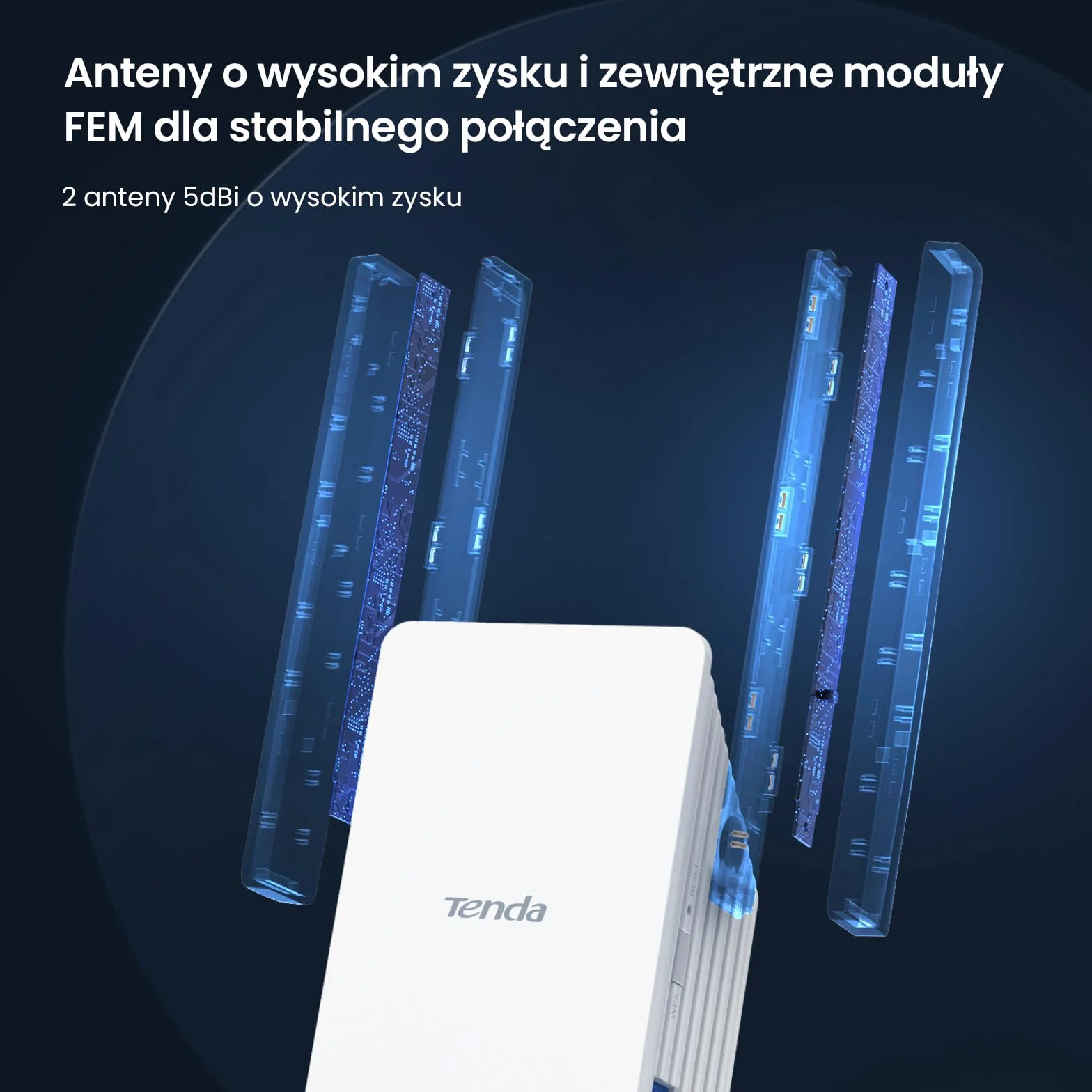 Tenda Wzmacniacz WiFi Repeater WiFi Extender WiFi A23 (AX1500 Dual Band 5GHz: 1201MBPS+2.4GHz:300Mbps) Anteny 2* 5dBi, port Gigabit, tryb AP, MU-MIMO, WPA3, IPv6, LED, kompatybilny ze wszystkimi routerami