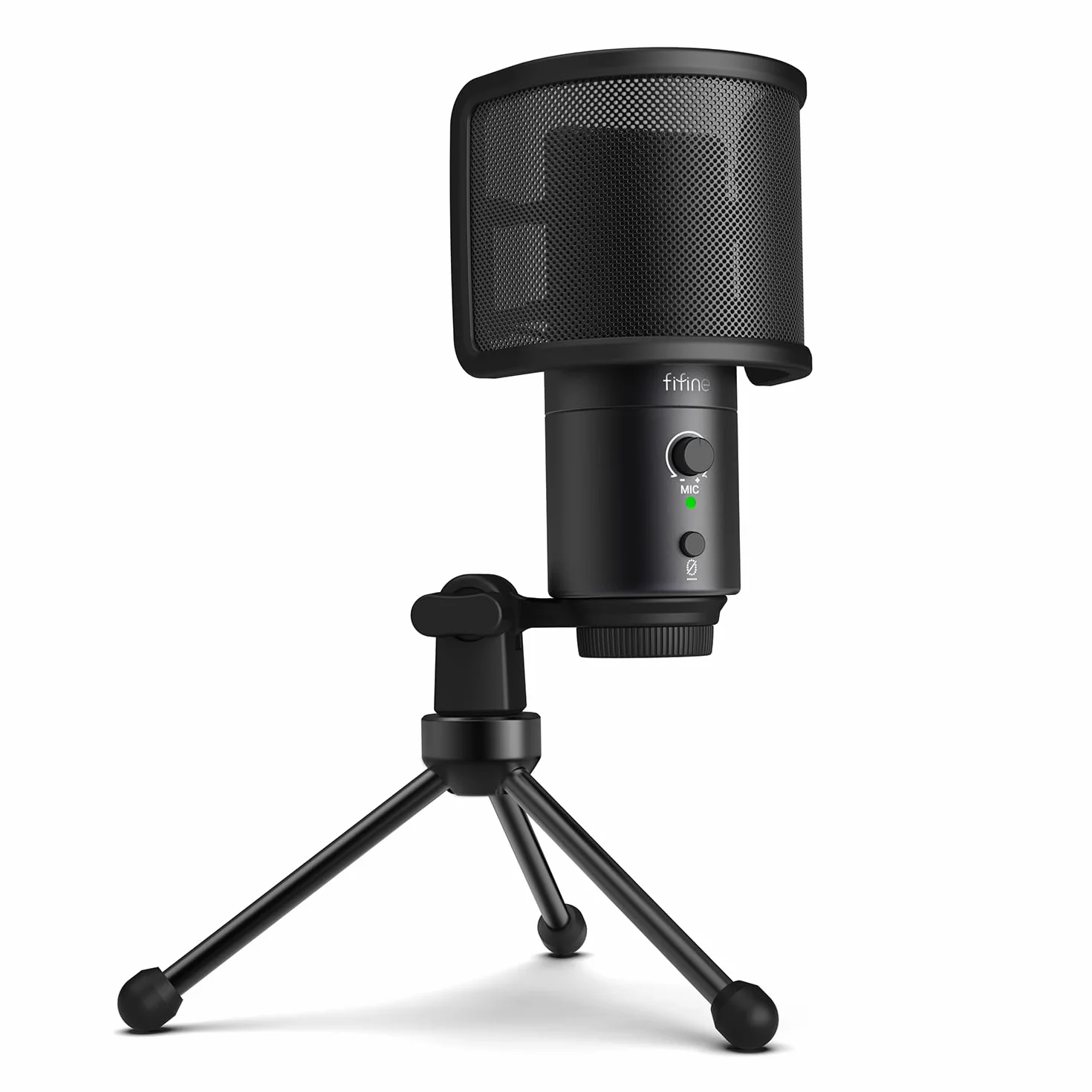 FIFINE Mikrofon kondensator USB do PC MAC PS4 PS5, ze stojakiem, filtr pop, przycisk wyciszenia