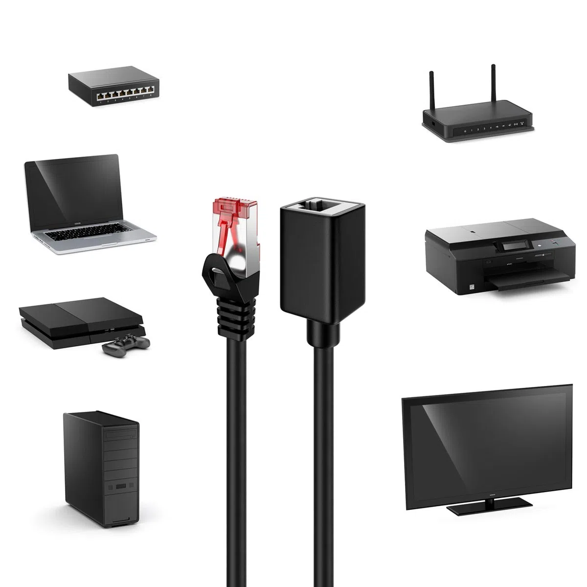 deleyCON 3,0m CAT6 Patchkabel Przedłużacz do Ethernet LAN Kabel Sieciowy Kabel Internetowy - Wtyk RJ45 na Gniazdo RJ45 S/FTP PiMF 250 MHz Miedź - Czarny