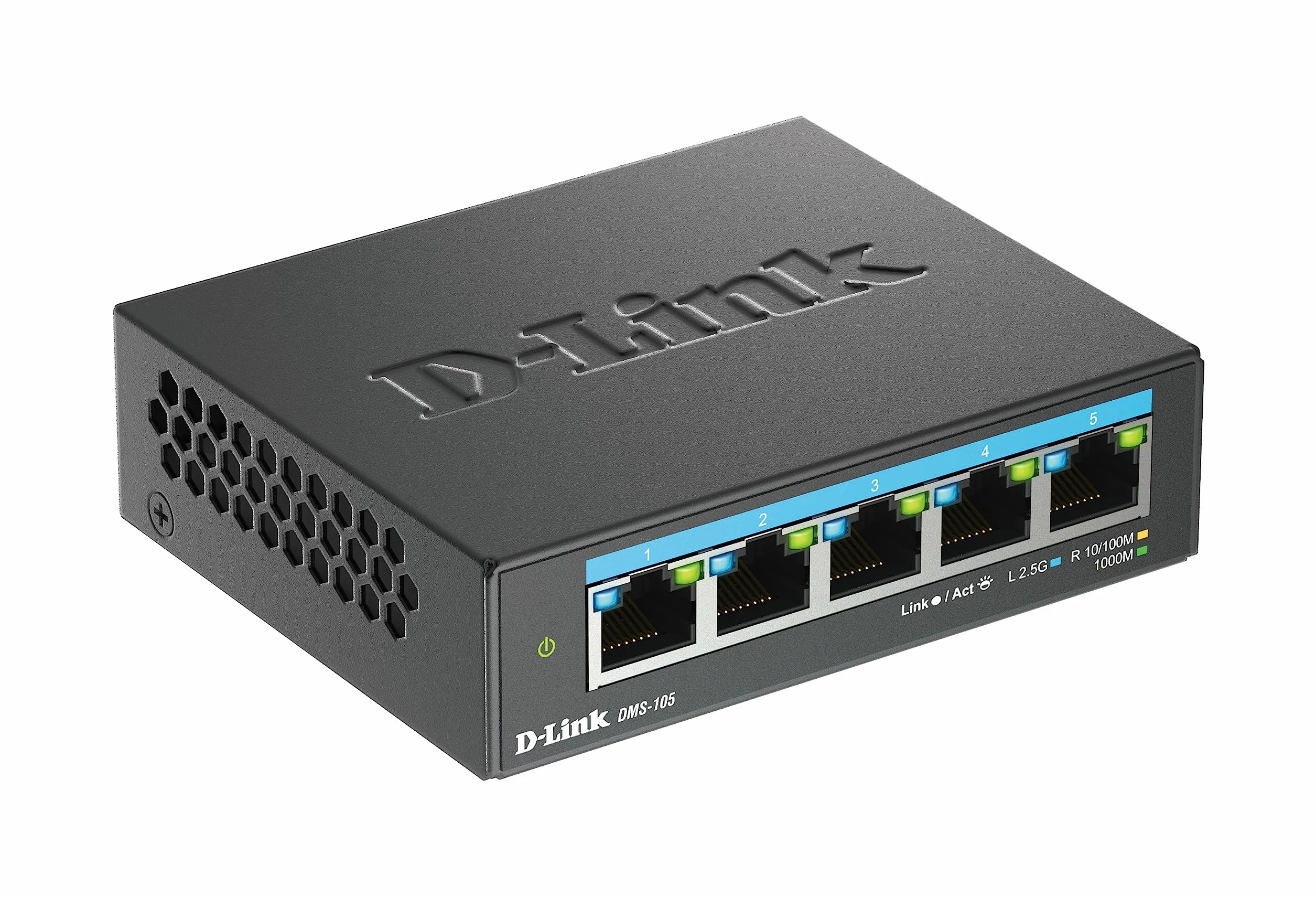 D-Link DMS-105 5-portowy przełącznik Multi-Gigabit Unmanaged Desktop Switch (5 portów 2,5 G, bez wentylatora, niski profil, kompaktowy, metalowa obudowa, QoS, Plug and Play)