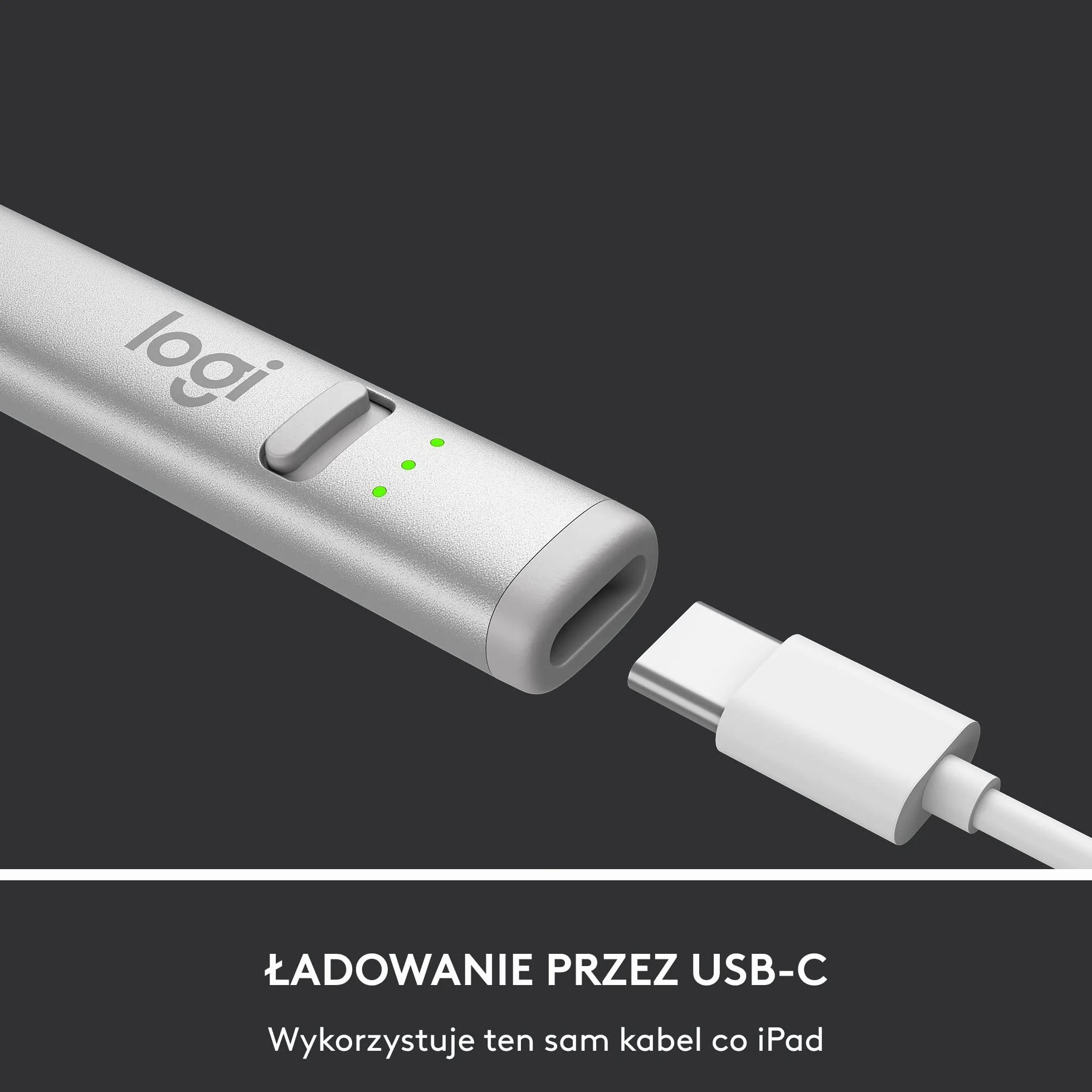 Logitech Crayon, cyfrowy rysik do iPada (z portami USB-C) wykonany w technologii Apple Pencil, doskonała precyzja bez opóźnień oraz dynamiczna, inteligentna końcówka + szybkie ładowanie USB-C - Srebro