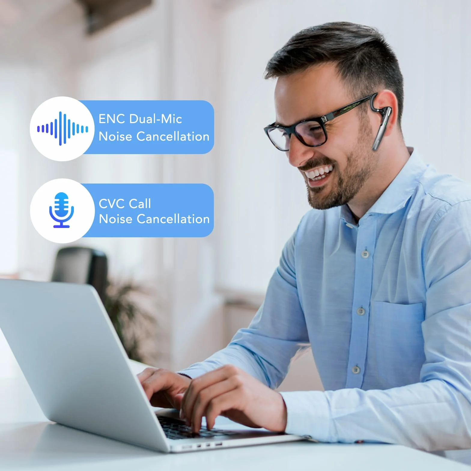 Zestaw słuchawkowy Bluetooth V5.3, zestaw głośnomówiący 100H Talk, bezprzewodowy zestaw słuchawkowy z mikrofonem ENC z redukcją szumów, wyświetlacz LED, wodoodporność IP7, słuchawki douszne do