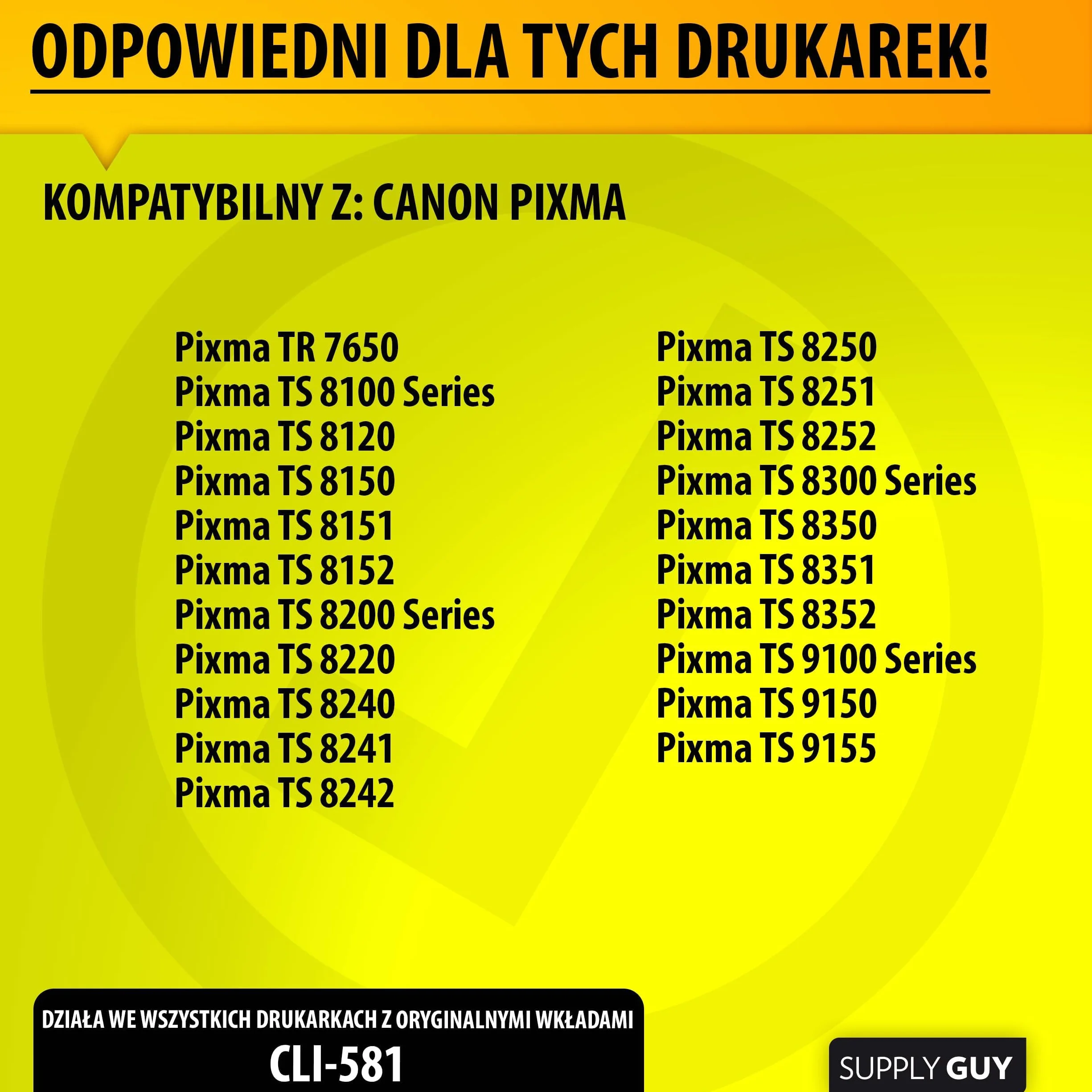 Supply Guy 6 XXL kartridże z czipem kompatybilne z Canon PGI-580 CLI-581 TS8100 TS8150 TS8151 TS8152 TS8200 TS8250 TS8251 TS8252 TS8300 TS8350 TS8351 TS8352 TS9100 TS9150 TS9155