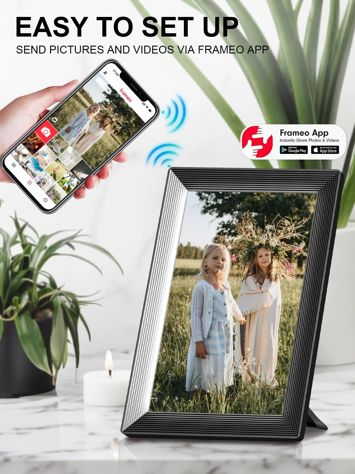 Cyfrowa ramka, Moman WF11T 10.1" cyfrowy uchwyt na zdjęcia Wifi cyfrowy ekran dotykowy IPS 32 GB pamięci automatyczna rotacja udostępnianie zdjęć i filmów za pośrednictwem aplikacji idealne na