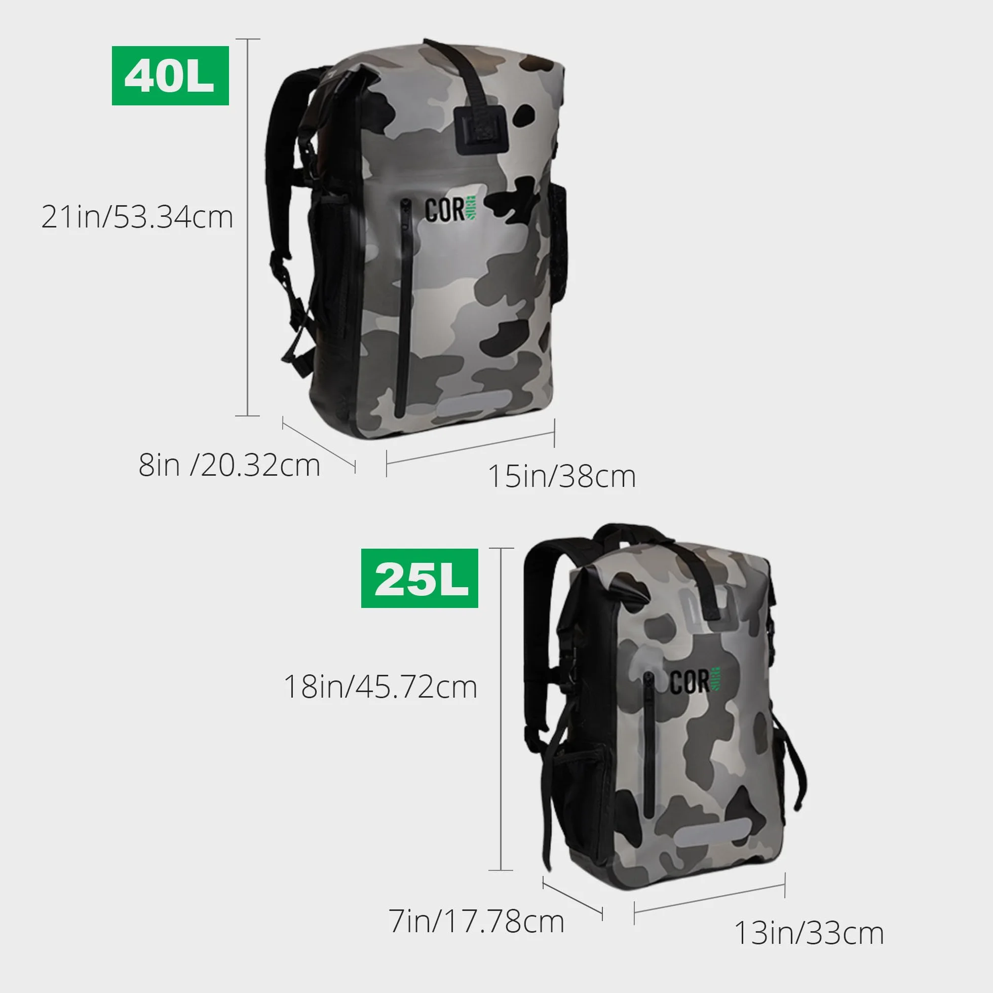COR Surf Wodoszczelny plecak Dry-Bag firmy z wyściełanym pokrowcem na laptopa, wytrzymały plecak rolowany