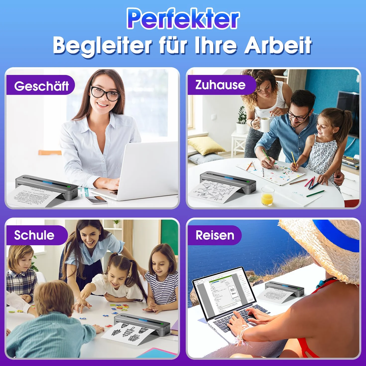 ASprink Drukarka Termiczna, Przenośna Drukarka Bezprzewodowa M832 na Papier Termiczny US Letter/A4/4"/3"/2", Przenośna Drukarka bez Atramentu dla Systemów Android i iOS - Szary