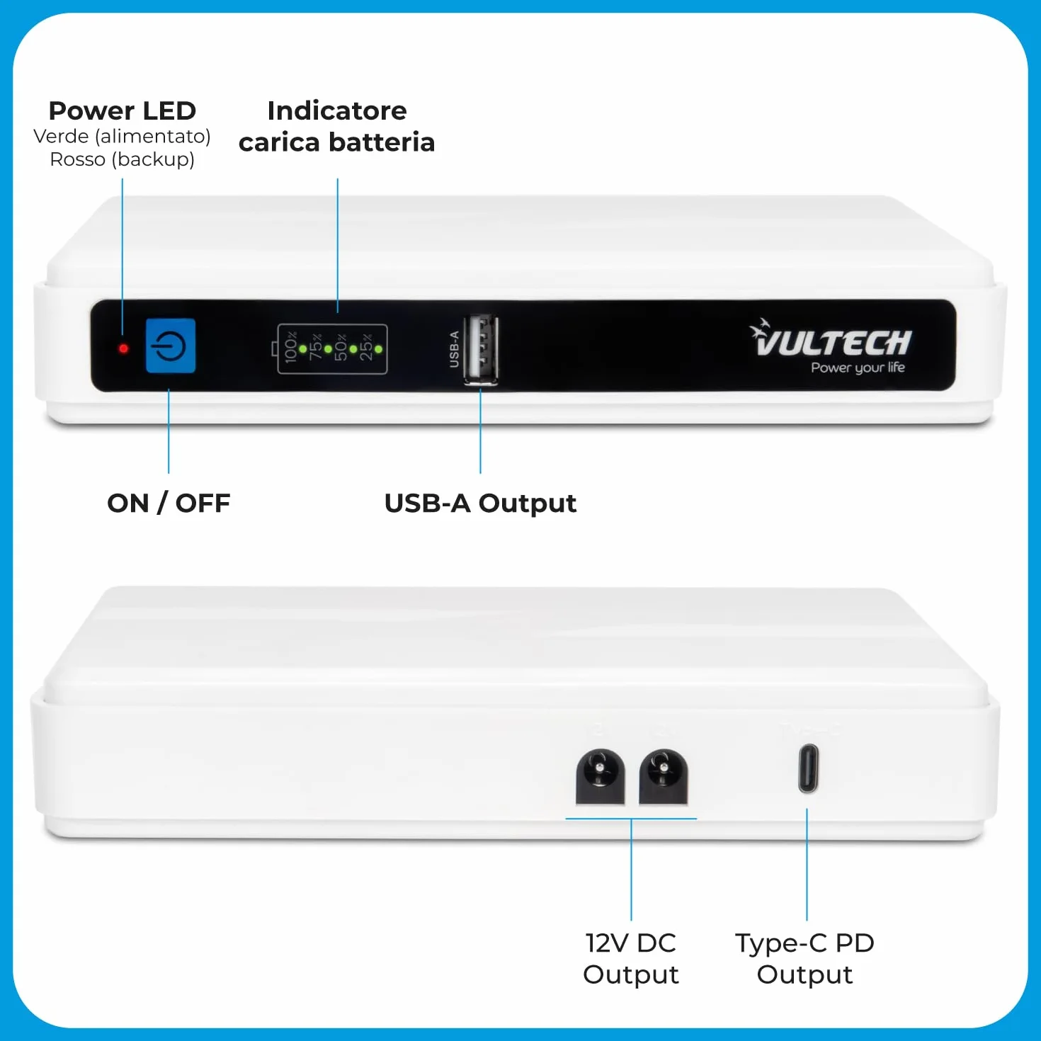 VulTech UPS60PWTC-DC Mini UPS 4350 mAh 60 W przenośny zasilacz awaryjny do routera modemu Power Bank Smartphone biały
