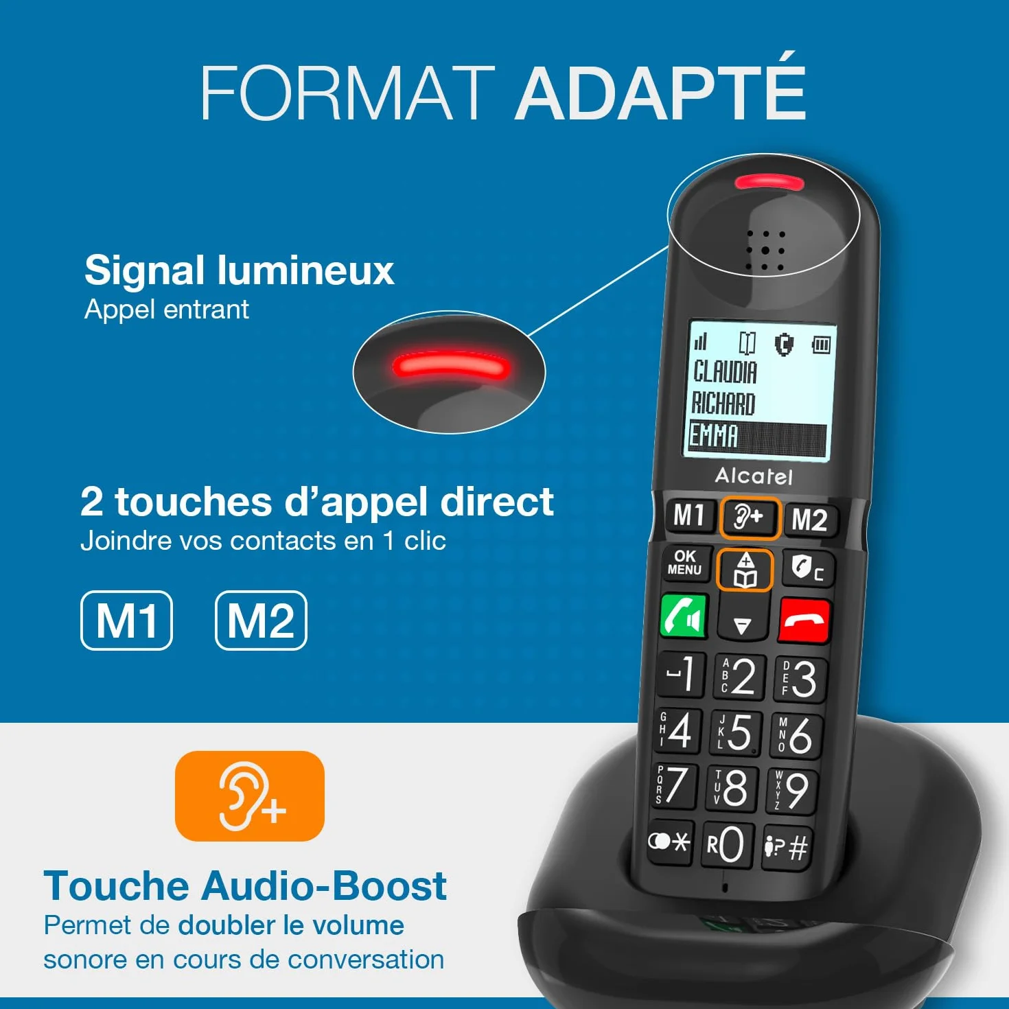 ALCATEL XL685 Duo - Bezprzewodowy telefon stacjonarny DECT Senior Format XL - ekran graficzny o wysokiej czytelności - duże klawisze - Boost audio, głośnomówiący, blokowanie połączeń - 2 słuchawki -