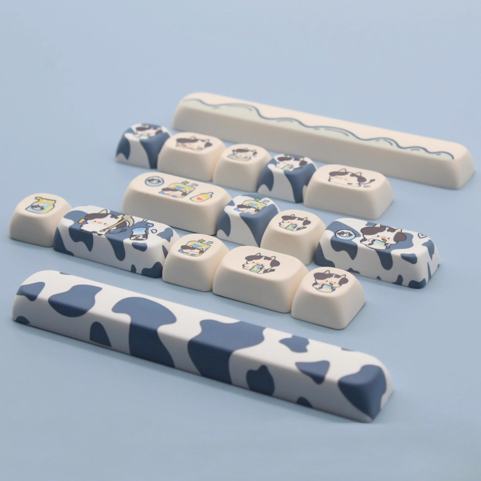 MOA Shape Keycaps - Cute Cow Custom 142 klawisze PBT kolorowy zestaw do klawiatur mechanicznych (niebieska krowa)