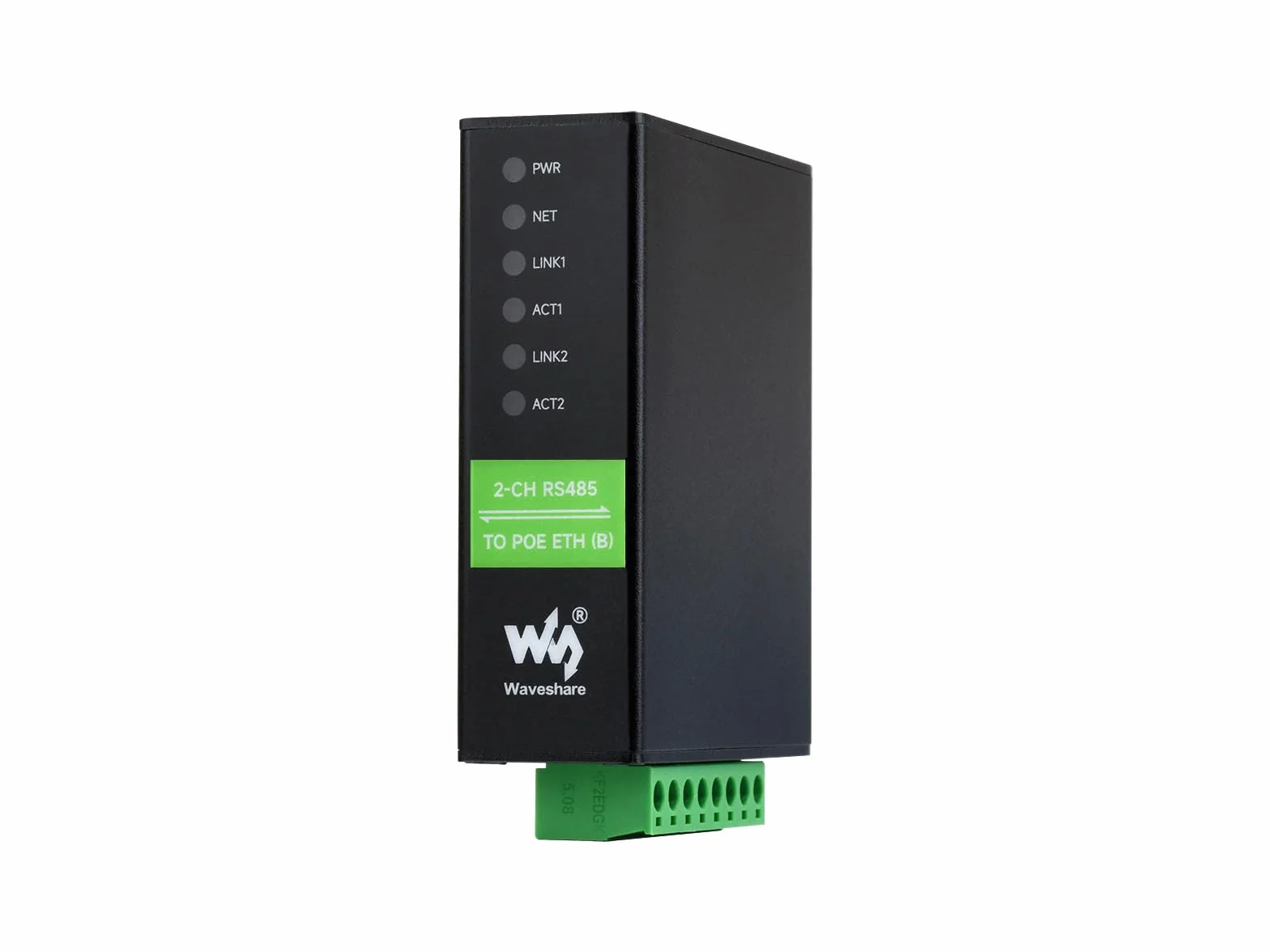 Waveshare 2-Ch RS485 To POE Ethernet Serial Server, 2-Channel RS485 Independent Operation, 2x POE Ethernet Port, Rail-Mount Industrial Isolated Serial Module, Bidirectional Transparent Transmission