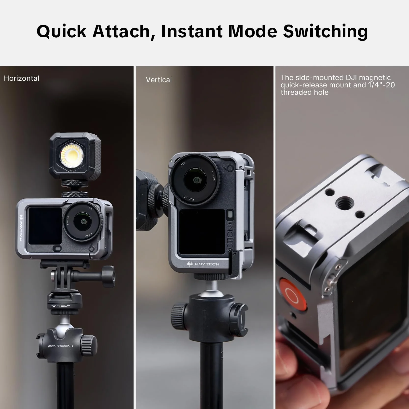 PGYTECH Klatka Aparatu do DJI Osmo Action 6 Obudowa ze Stopu Aluminium 1/4" Zimna Stopka Magnetyczne Szybkie Zwolnienie