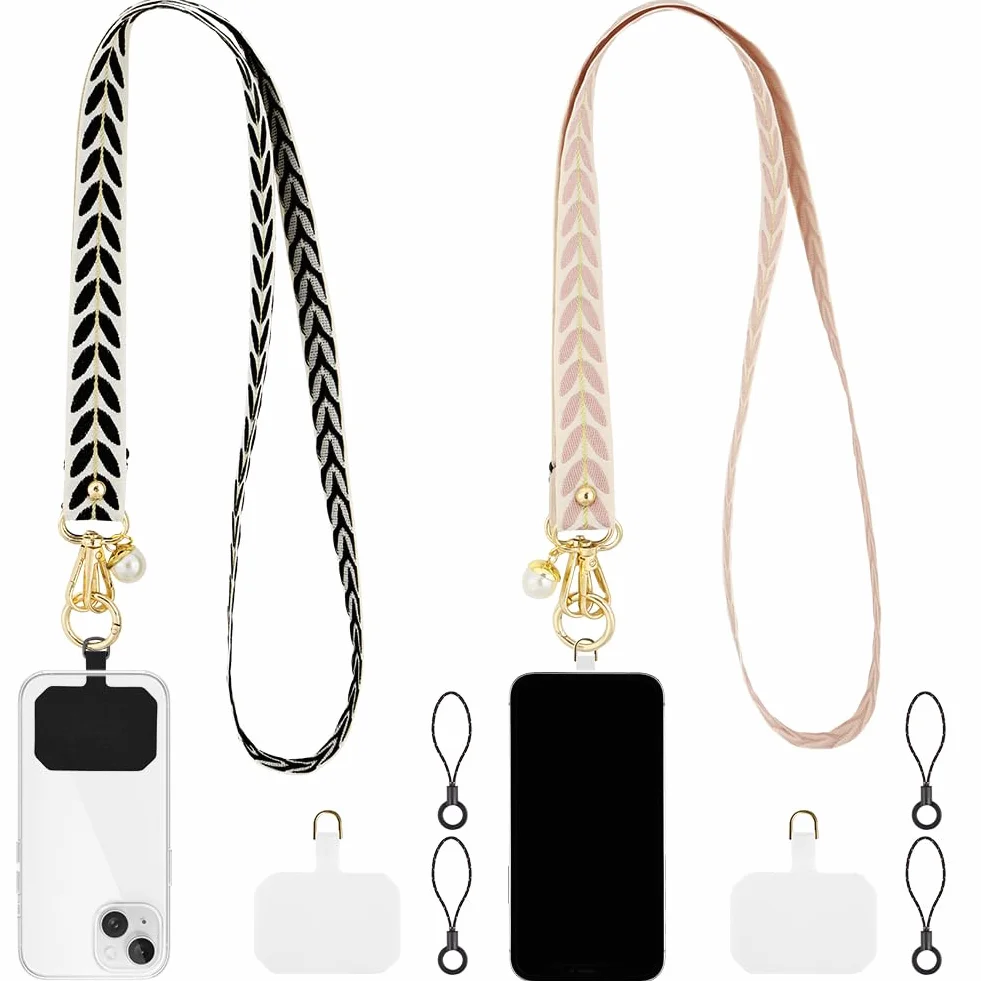 flintronic Uniwersalna smycz na telefon z nadrukiem, szeroki pasek na telefon z naszywkami, regulowana smycz na telefon crossbody, pasek do torby crossbody kompatybilna z większością telefonów